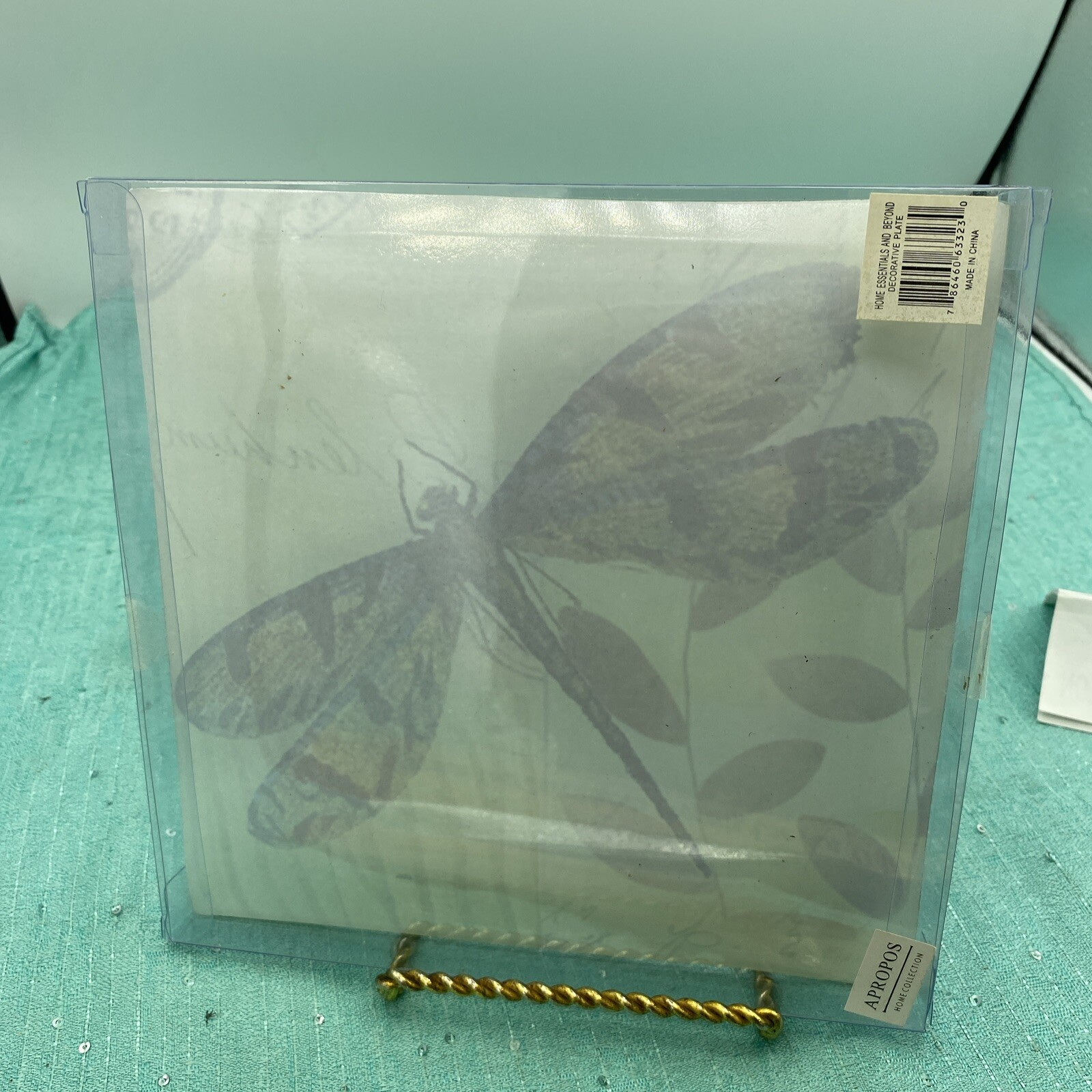 7.75” Square Pale Green Dragonfly Collector Glass Plate New In Box
