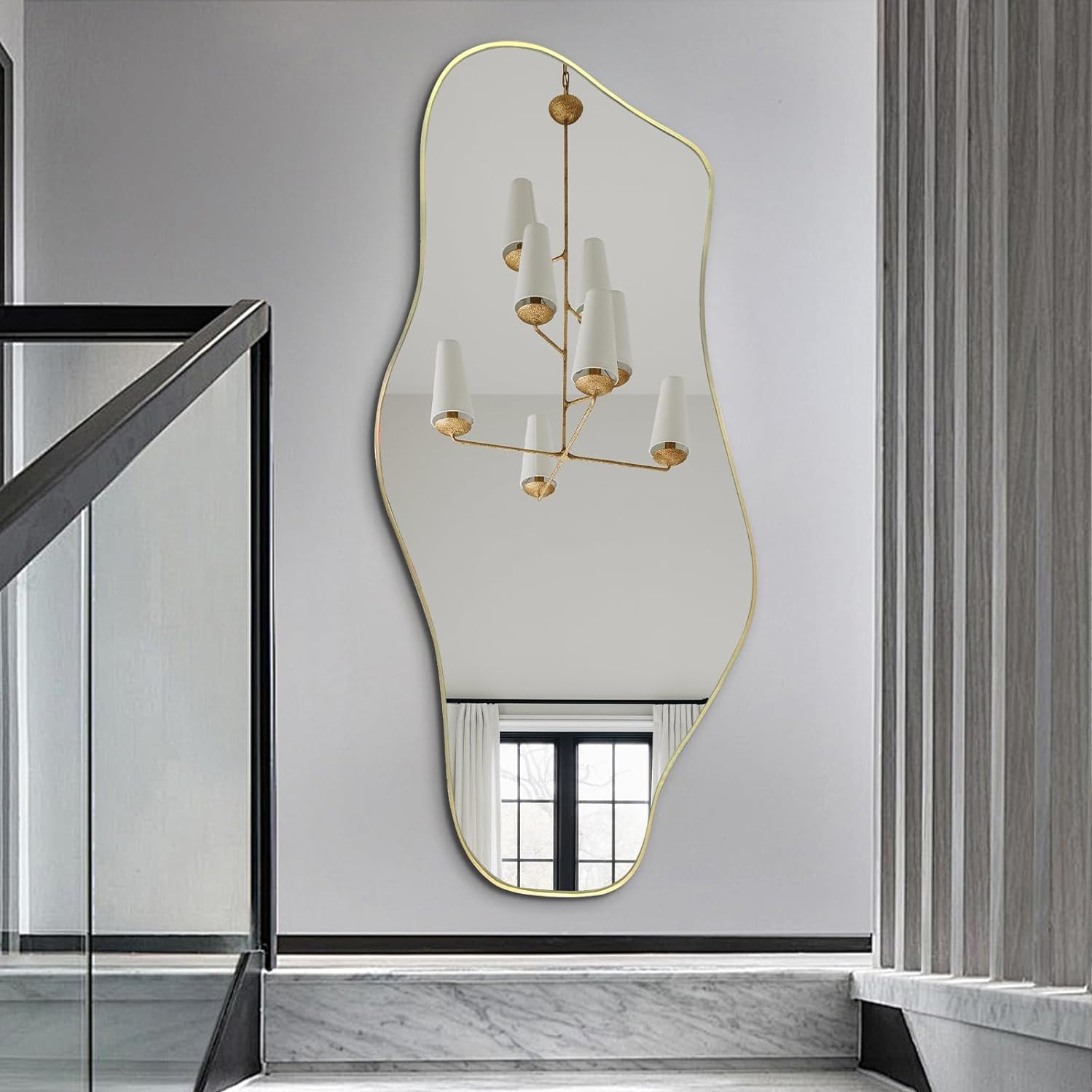 Irregular Wall Mirror, 51.1″x23.6″ Asymmetrical Frameless Mirrors, Large Modern