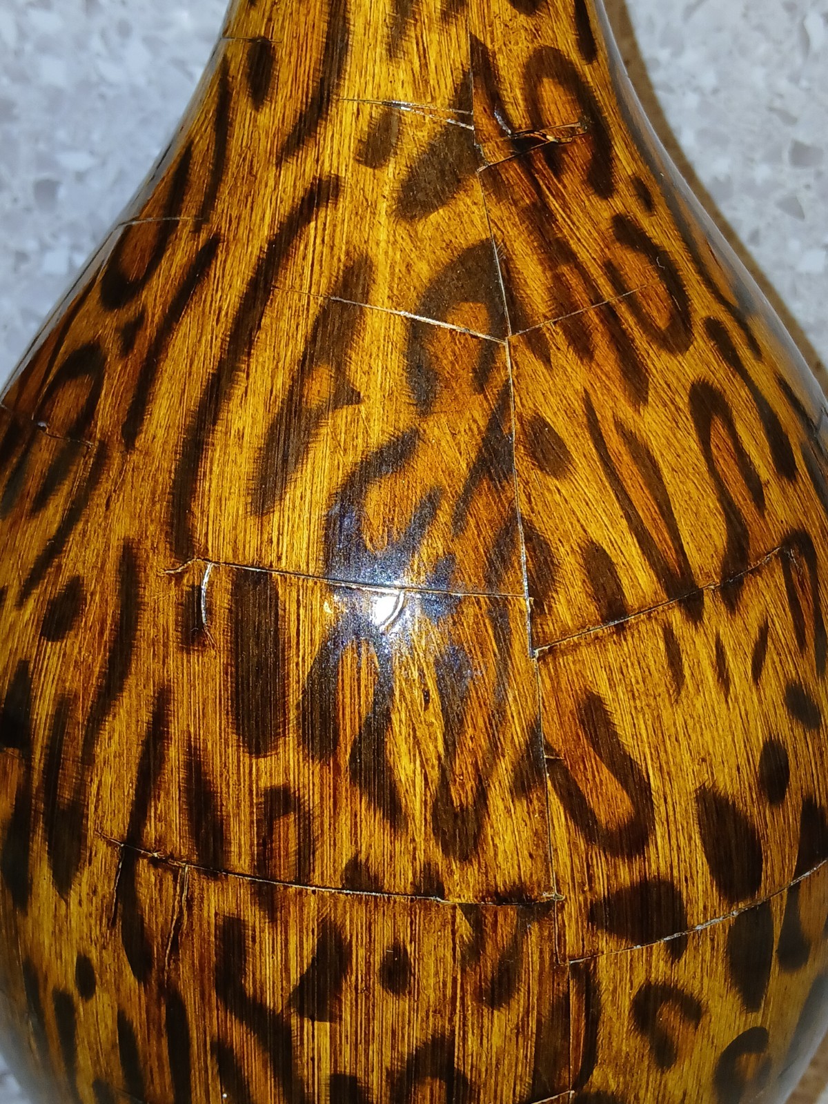 Leopard Print Safari Tall Vase With Mettal Scroll 18-inch Tall 8 Inch Wide