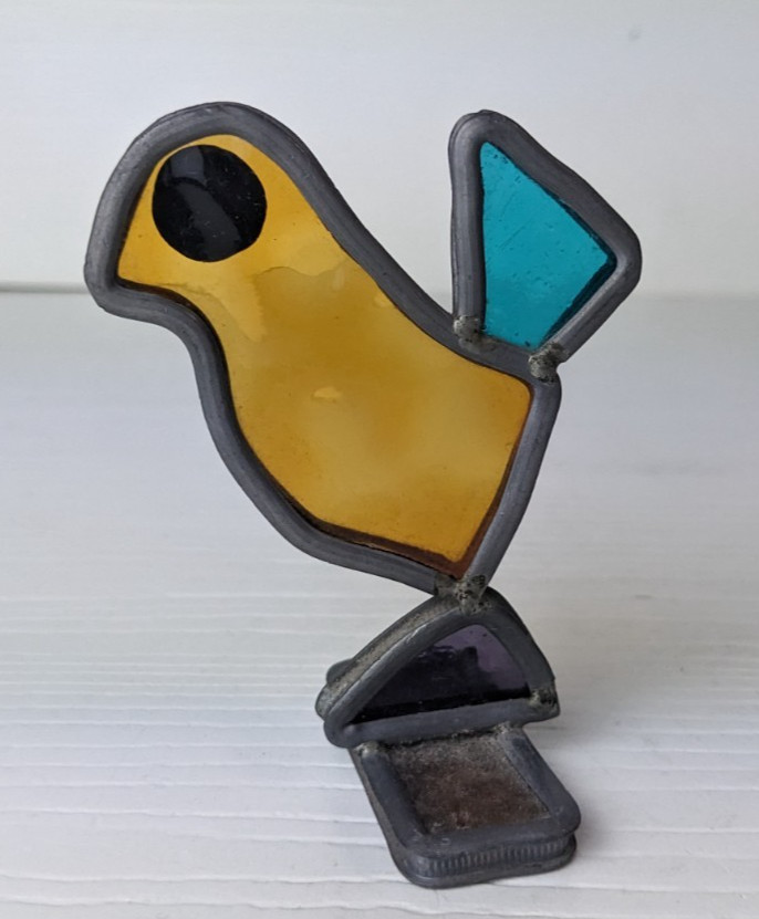 stained glass sun catcher bird free standing orange blue