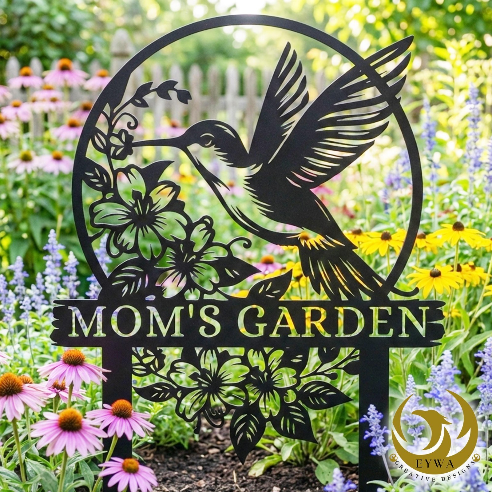 Custom Hummingbird Garden Sign, Personalized Garden Name Decor Gift