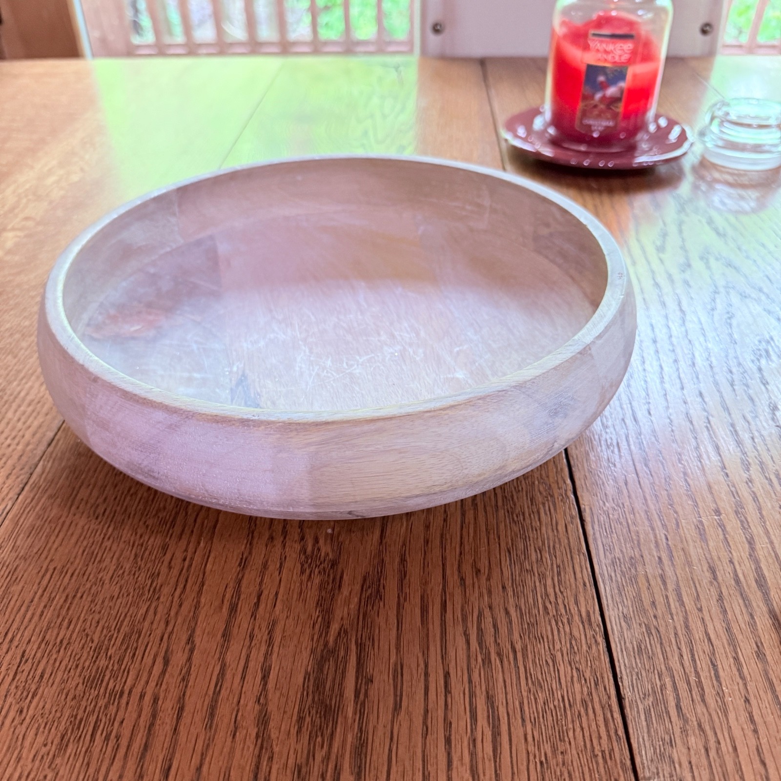 Rustic Paulownia Wood Bowl in a Washed White Finish. Centerpiece Faux Fruit Keys