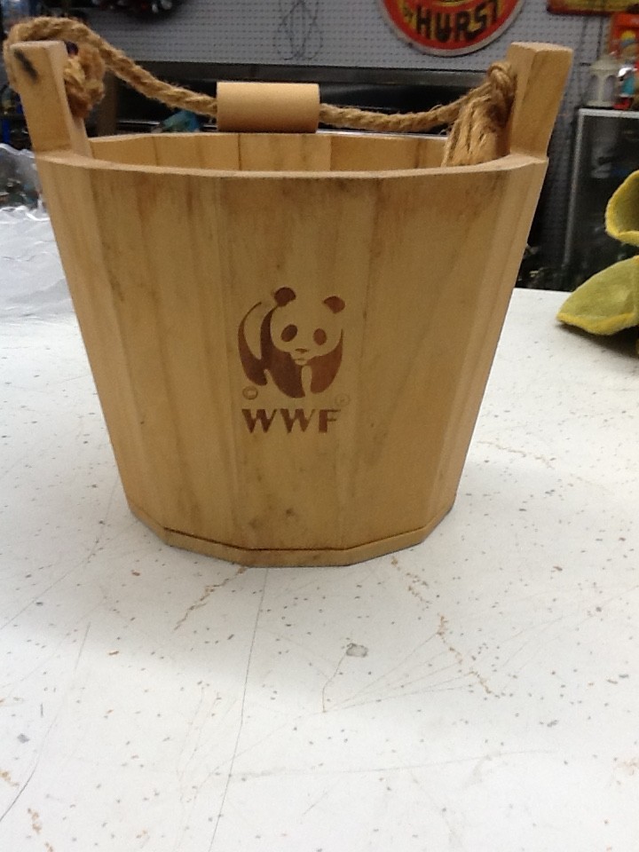 World Wildlife Fund (WWF) Decorative Wood Pail With Panda WWF Branded Logo CUTE