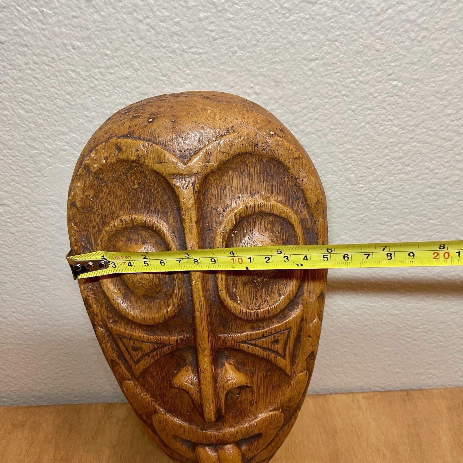 Vintage Ethnic Mask Native Tribal Heavy Back Hanger Faux Wood Grain Design
