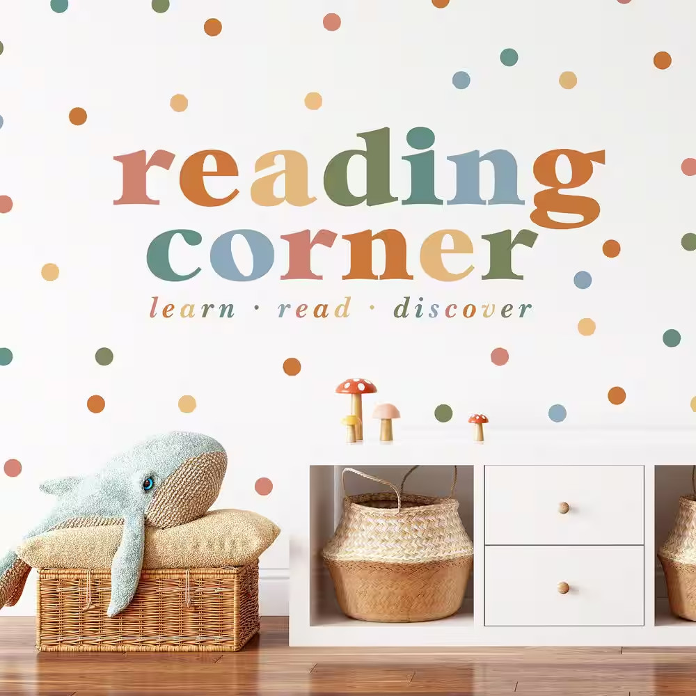 45-Piece 35.54 In. X 14 In. Reading Corner Multicolor Orange Wall Quote Decals