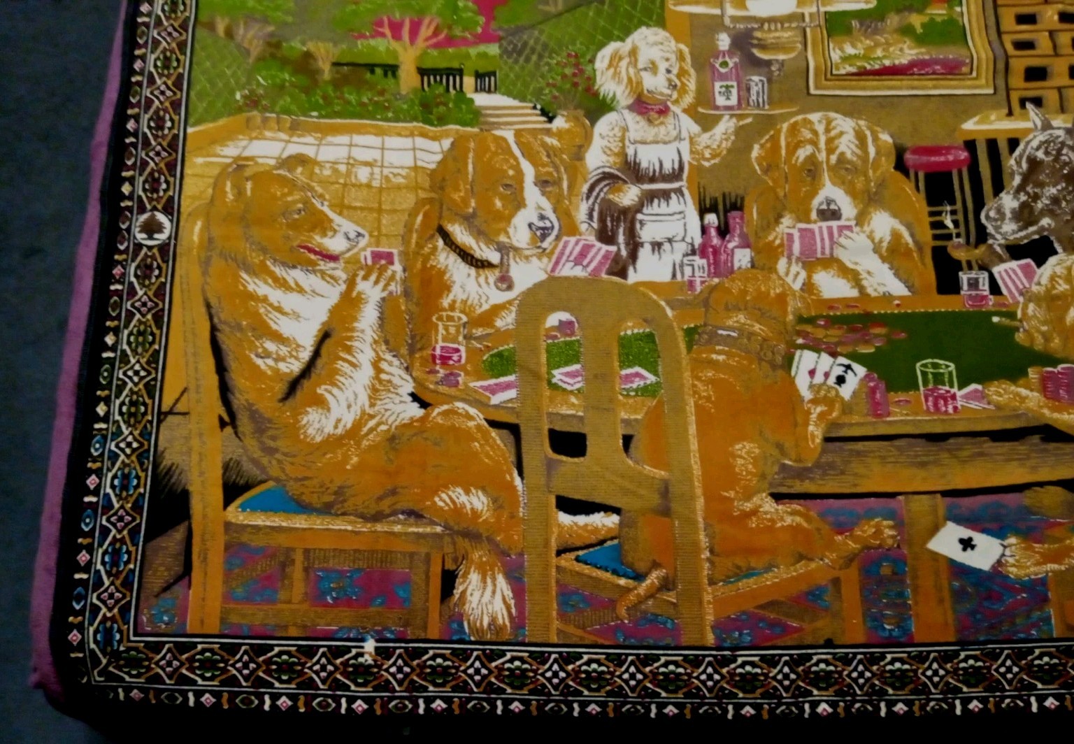 Vintage Cotton Tapestry Wall Hanging Dogs Playing Poker 38″ x 57″ Made In Turkey