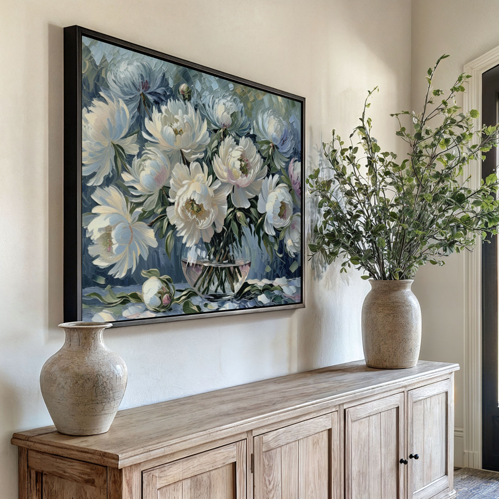 Large Flower Vase Canvas Framed Wall Art Botanical Art Print Farmhouse Decor