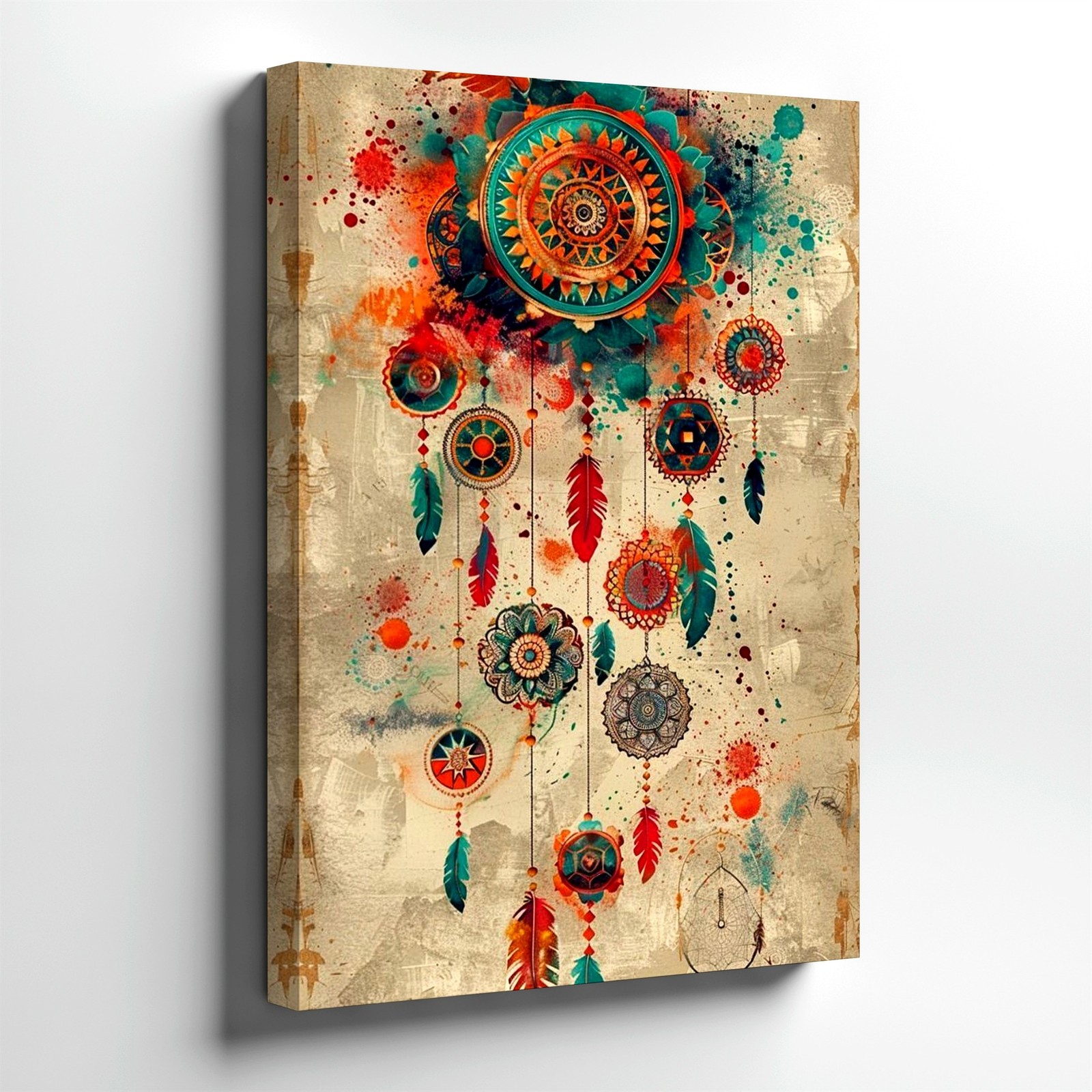 Wall Art Boho Dreamcatcher Feathers Mandala Abstract Colorful Canvas Print Decor