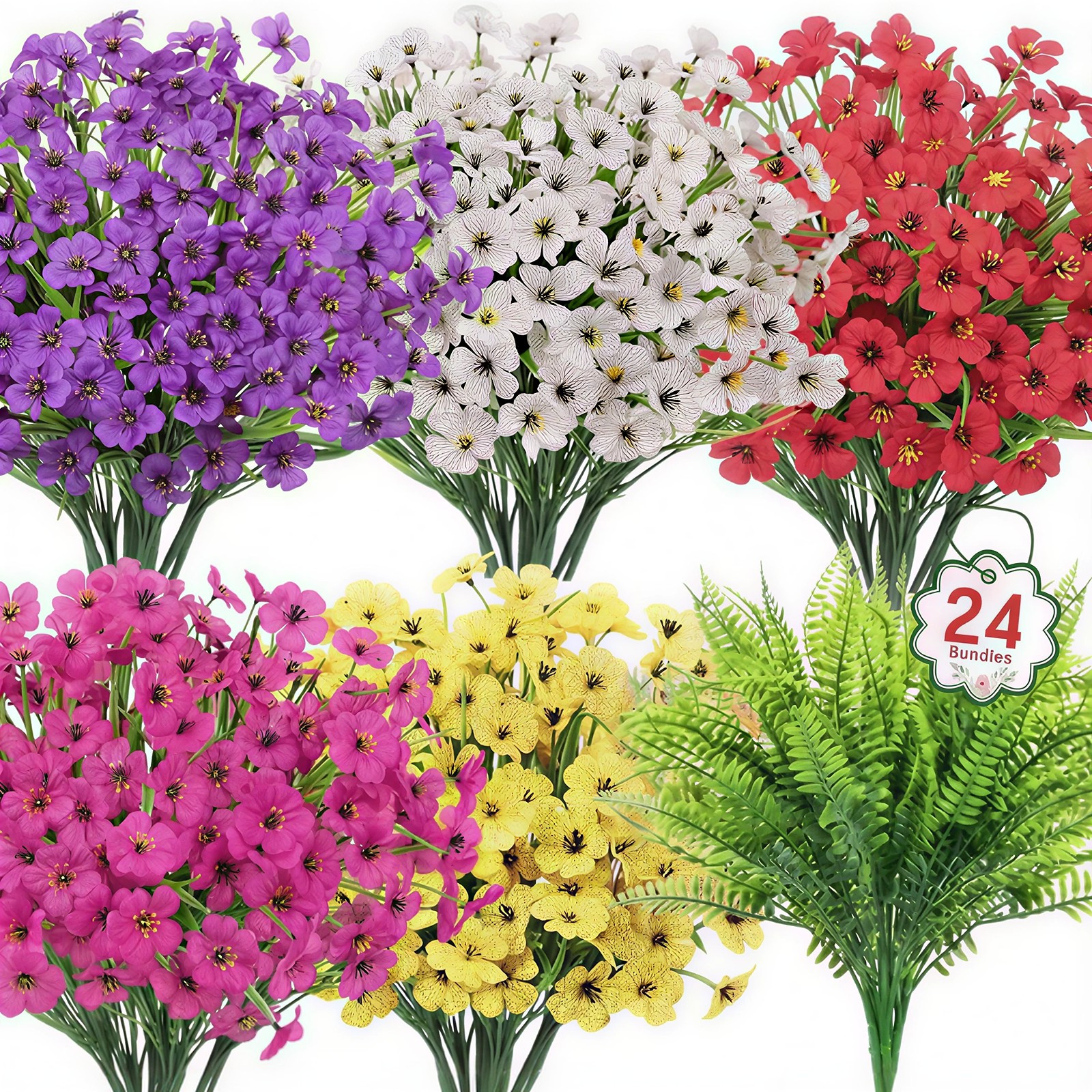 24 Bundles Artificial Flowers for Outdoors UV Resistant Fake Outdoor Plants Faux