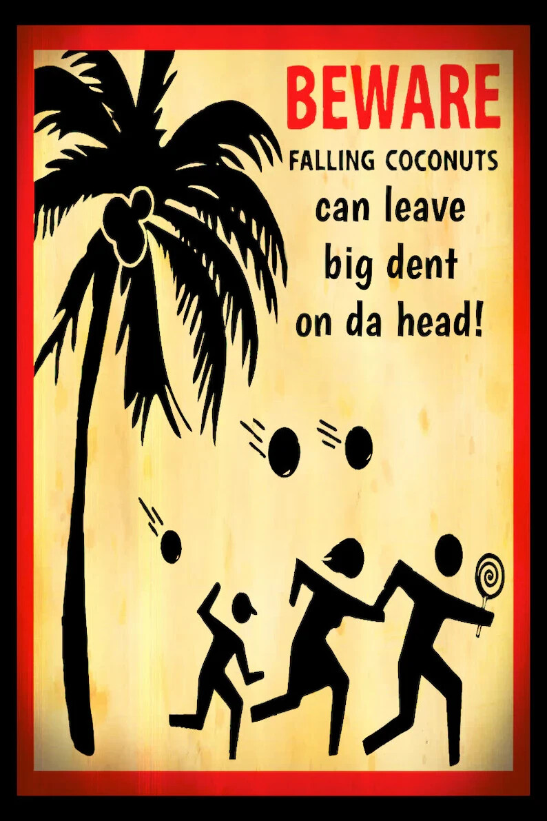 FALLING COCONUTS! 8″X12″ METAL SIGN LUAU TIKI BAR BEACH POOL PARTY HOT TUB DECOR