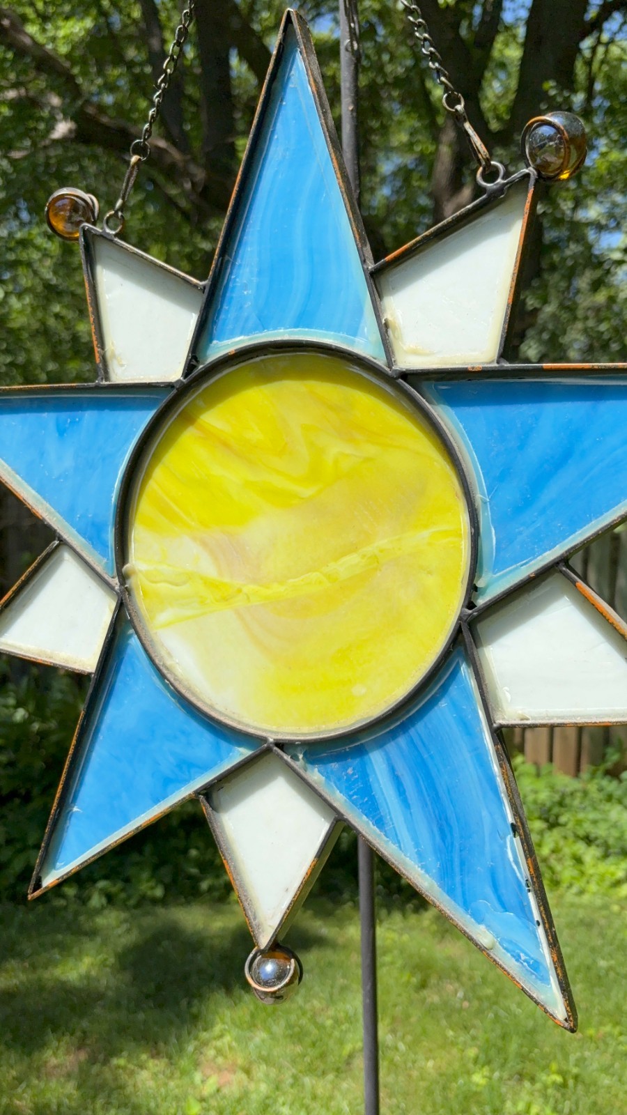 Large Stained Glass Sun & Star Hanging weight 2 lbs 15 oz