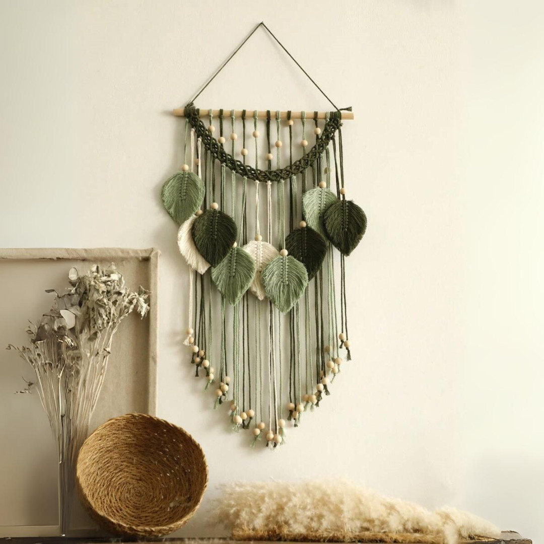 Macrame Leaves Wall Hanging Chic Feather Boho Macrame Wall Decor Handmade Tassel