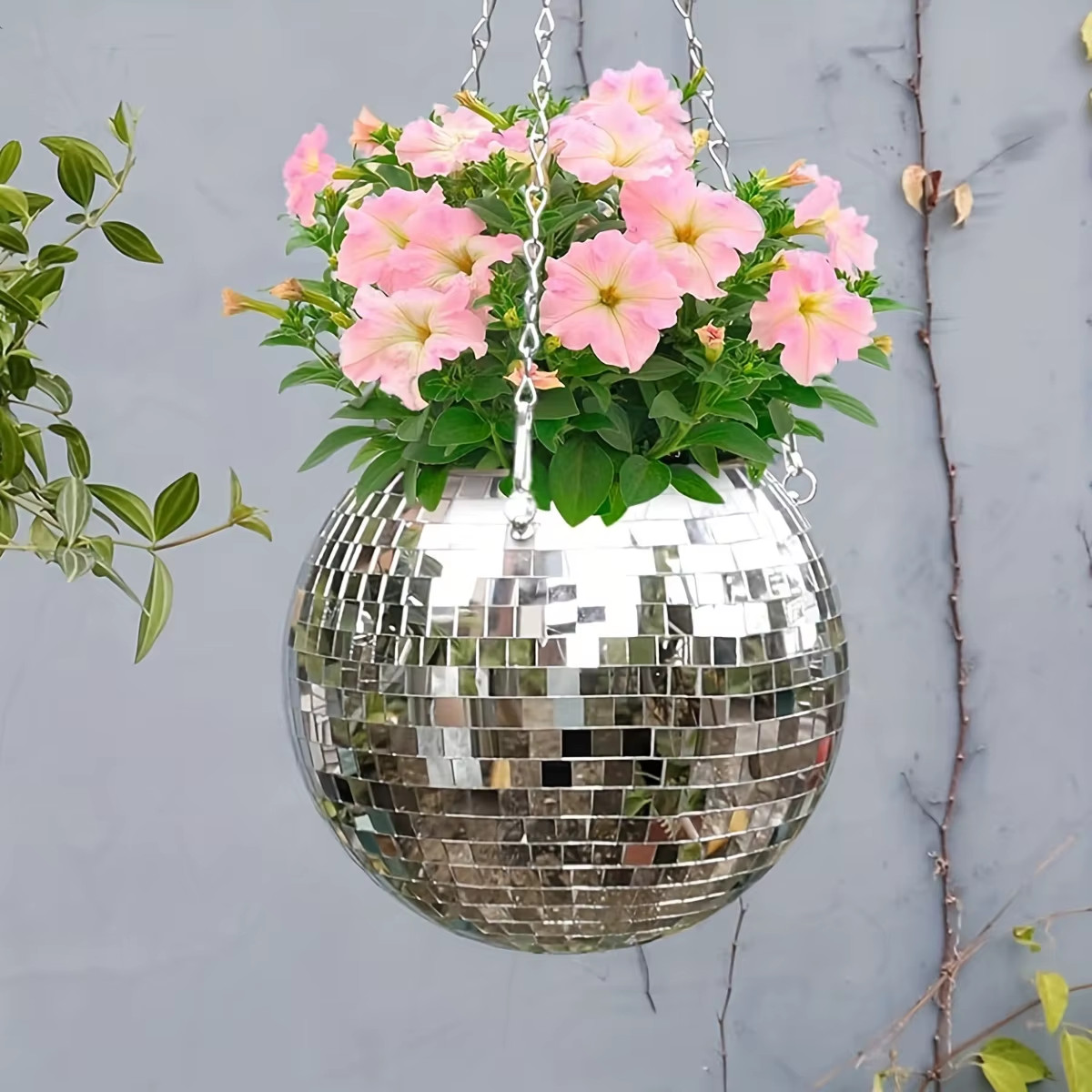 Handcrafted Bohemian Hanging Disco Mirror Ball Planter – Stylish & Self-Watering