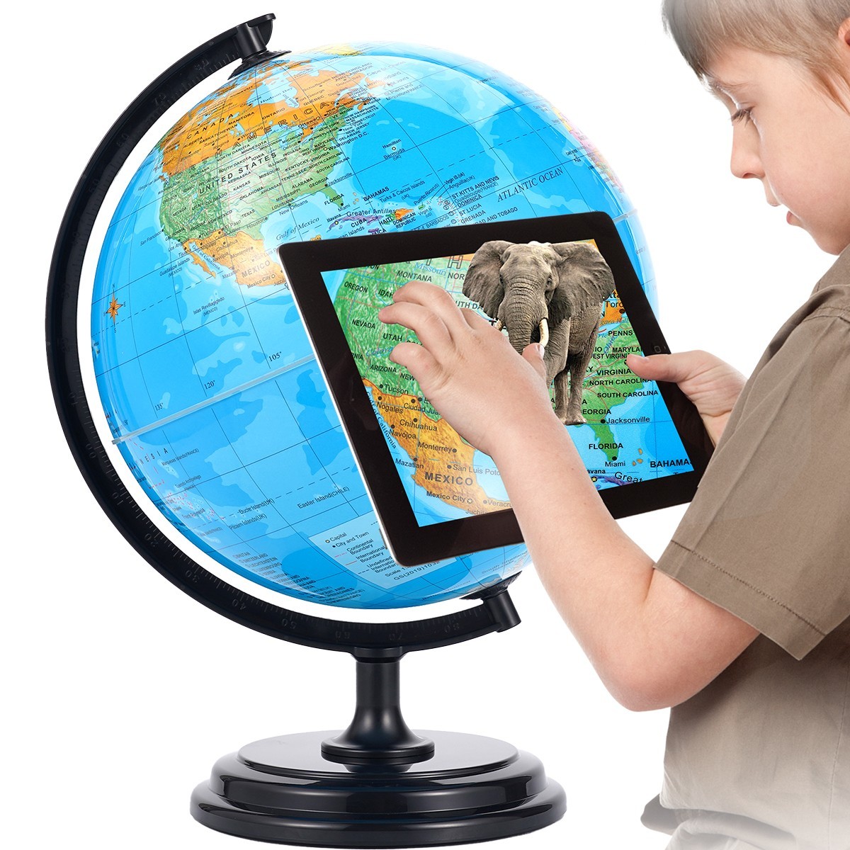 3D AR Large World Globe on Stand Ocean Earth Rotating World Map Geography Gift