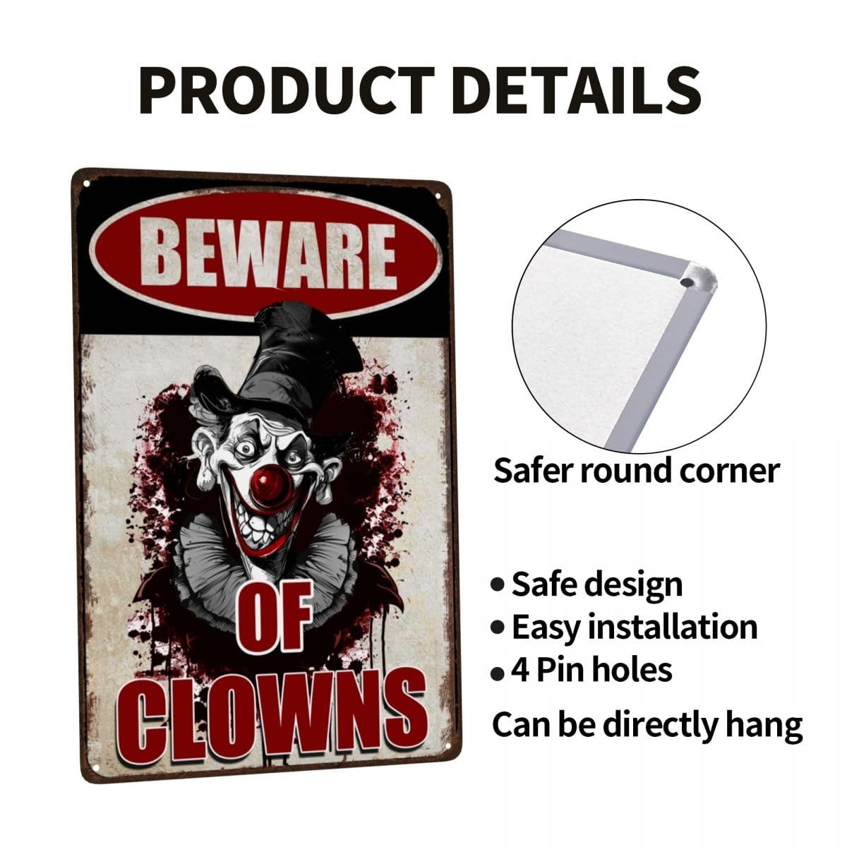 Halloween Signs Clown Decorations Creepy Stuff Scary Decor 12×8 inches, Red