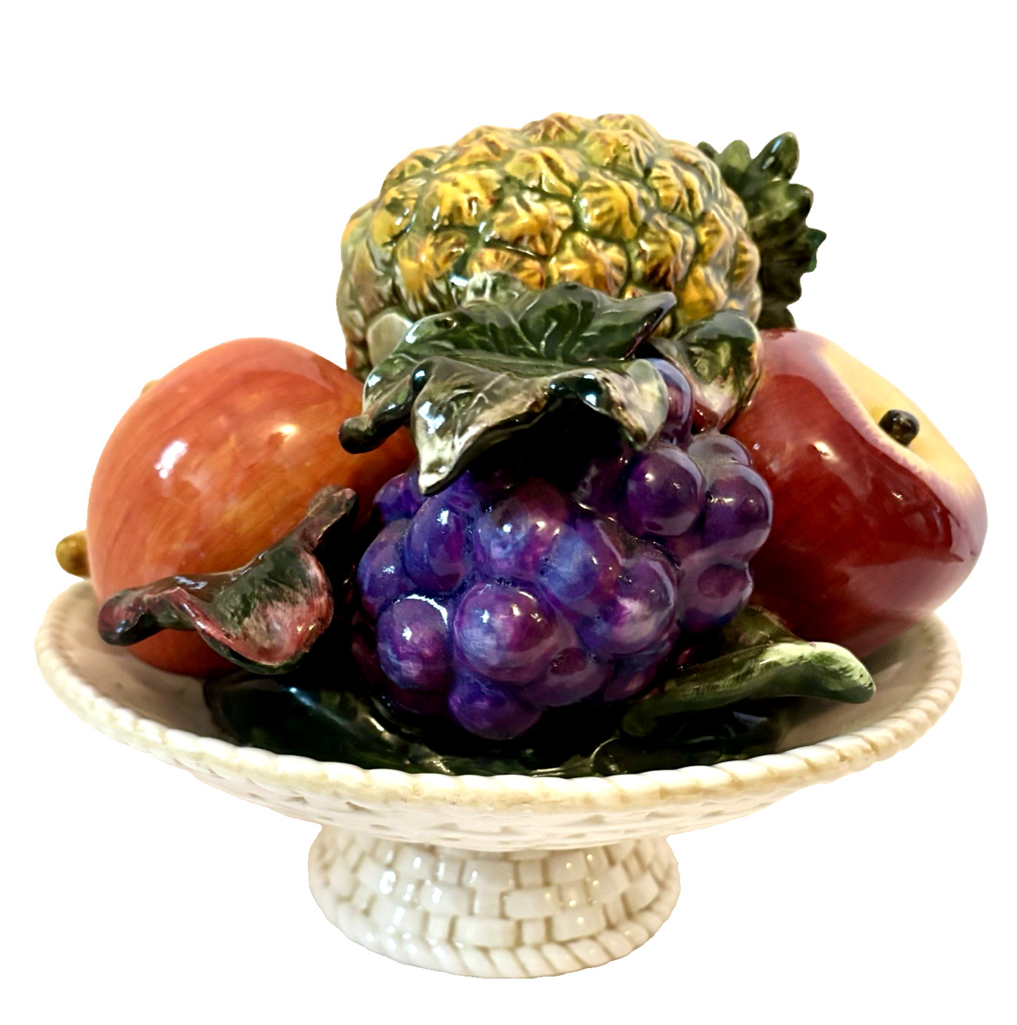 Vintage Handmade 10″ Italian Majolica Tropical Fruit Bowl Centerpiece