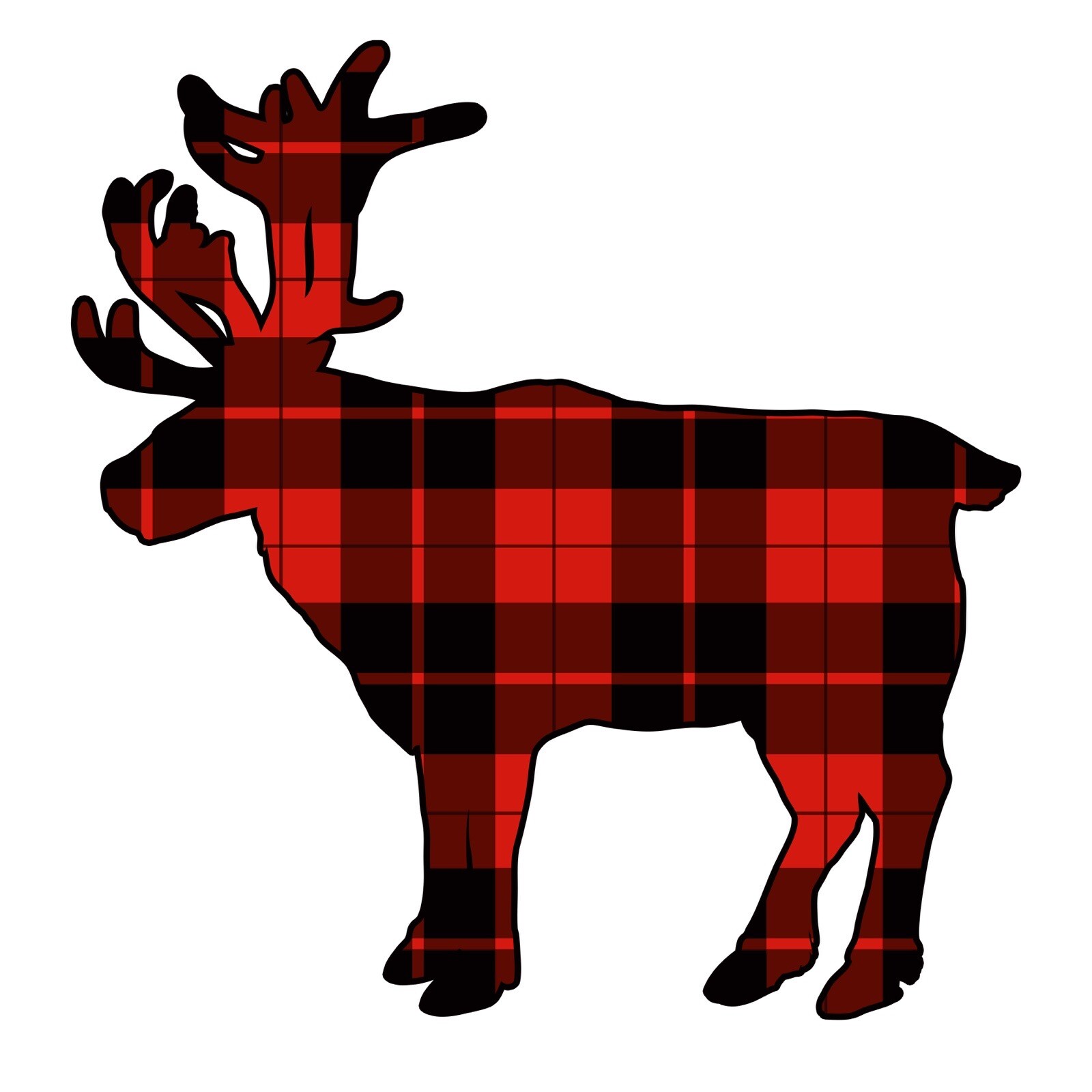 4” Buffalo Plaid Sticker Moose Bell Red Black Holiday Christmas Decor Winter