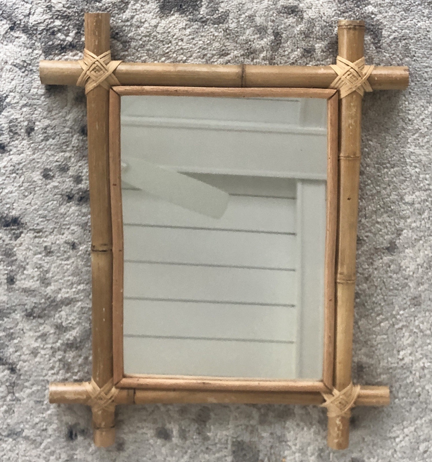 Mirror Bamboo Rustic Natural Wood Cottagecore Wall Hanging Hand Made