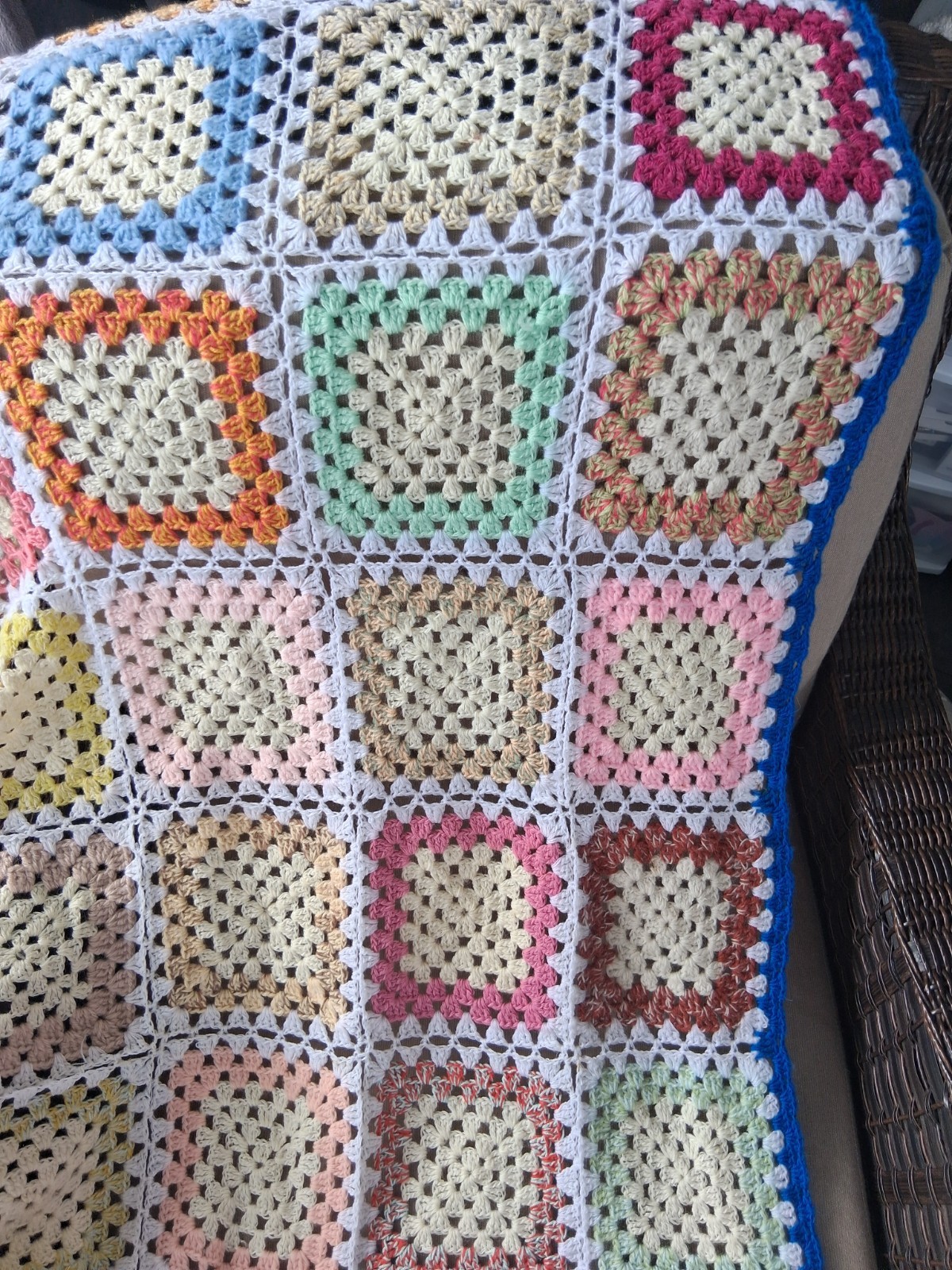 Vintage Granny Square Crochet Afghan;Large 74×90 Light-Medium weight Cottagecore