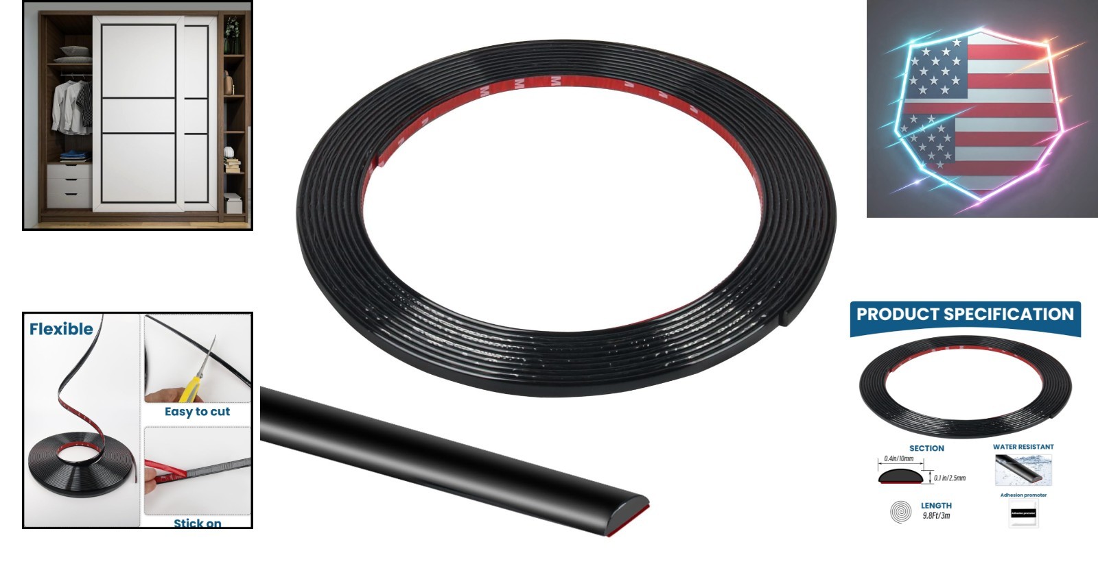 Flexible Wall Molding Trim Self Adhesive Mirror Tape Border 0.4 * 0.1in Peel …