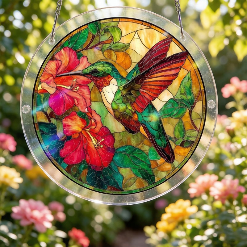 Floral Hummingbird Acrylic Jigsaw Puzzle Suncatcher, Home & Garden Window Art