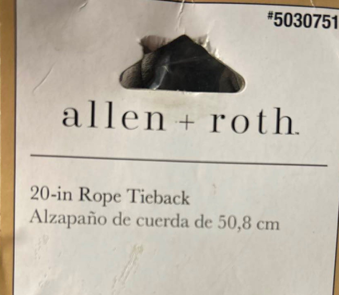 Allen + Roth 20in Gray Braided Rope Tieback #5030751 set of 5