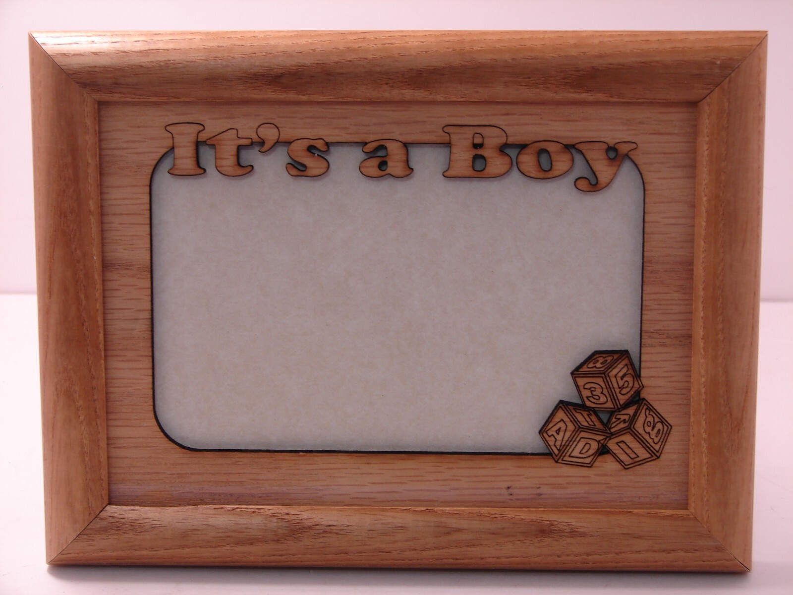 wood insert in a wood frame, “It’s a Boy” 5×7, NOS, holds a 4×6 photo