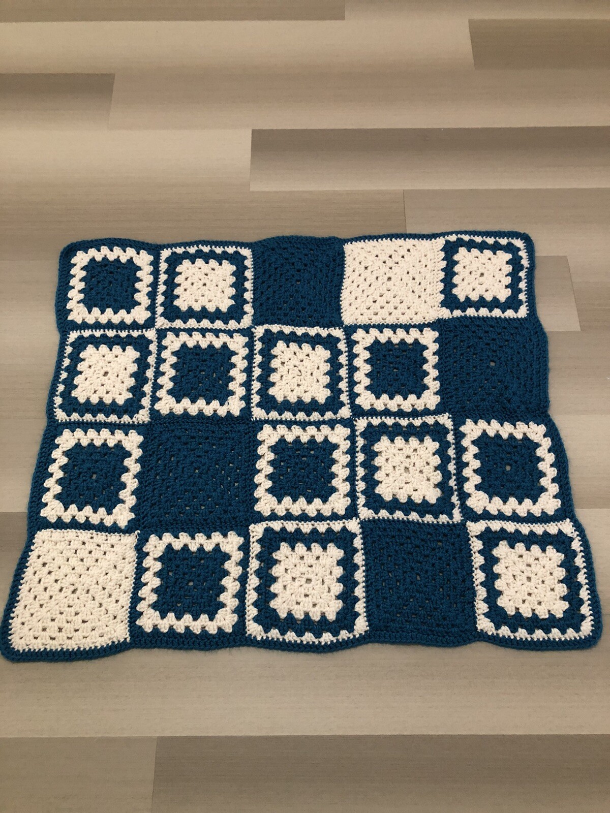 Handmade Afghan Blanket Granny Square Crocheted Throw Squares 47″ x 38″ Teal
