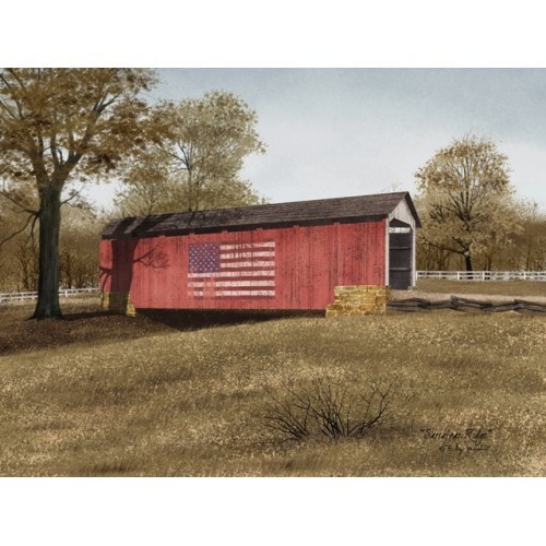 Billy Jacobs Canvas Print SASSAFRASS BRIDGE 12″x16″ American Flag Covered Bridge