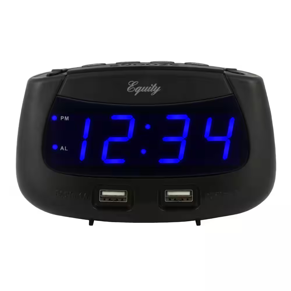 0.9 In. Blue LED Dual USB Digital Alarm Clock