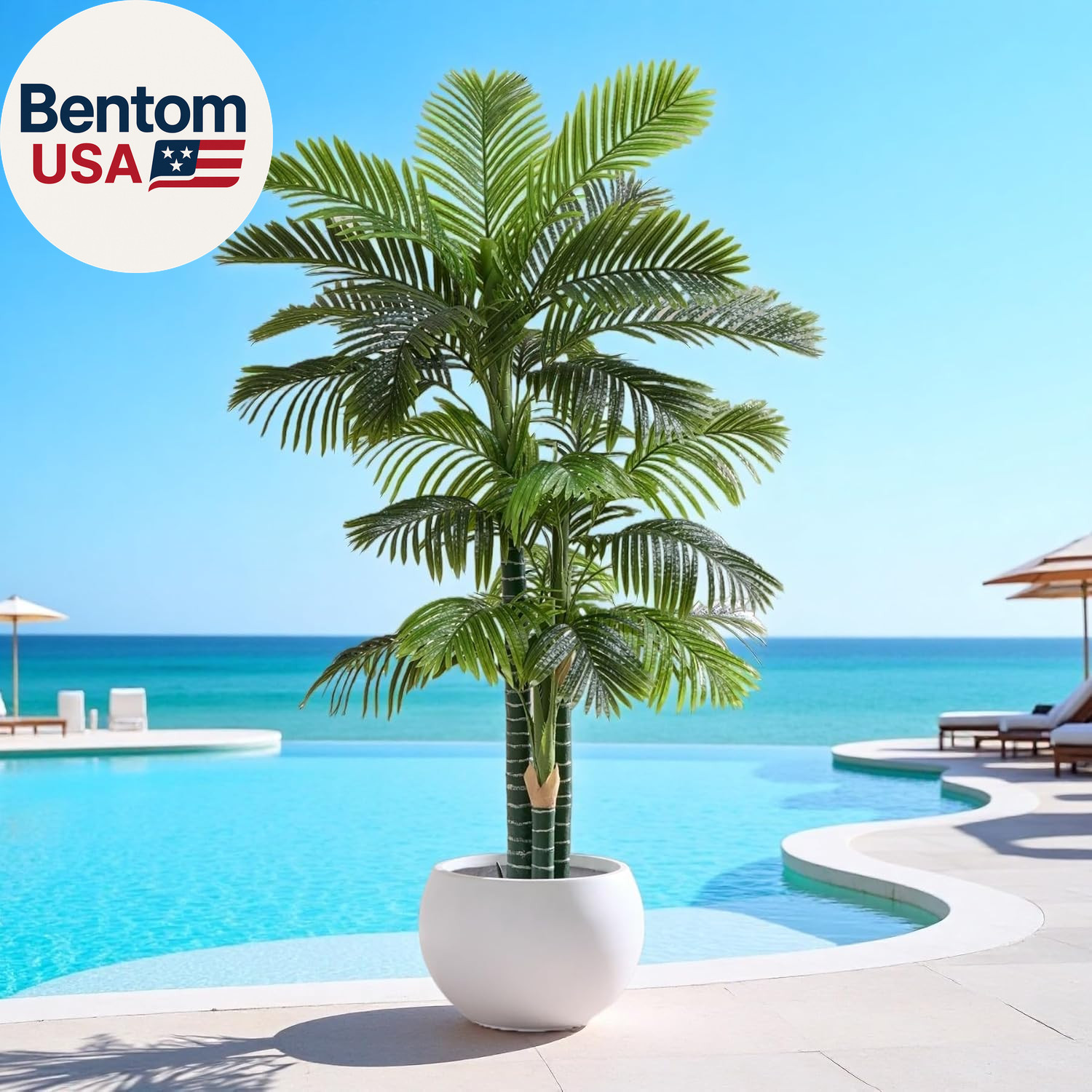 6FT Tall Triple Golden Cane Palm Tree (1 Pack), Large Faux Plants, UV Resistant
