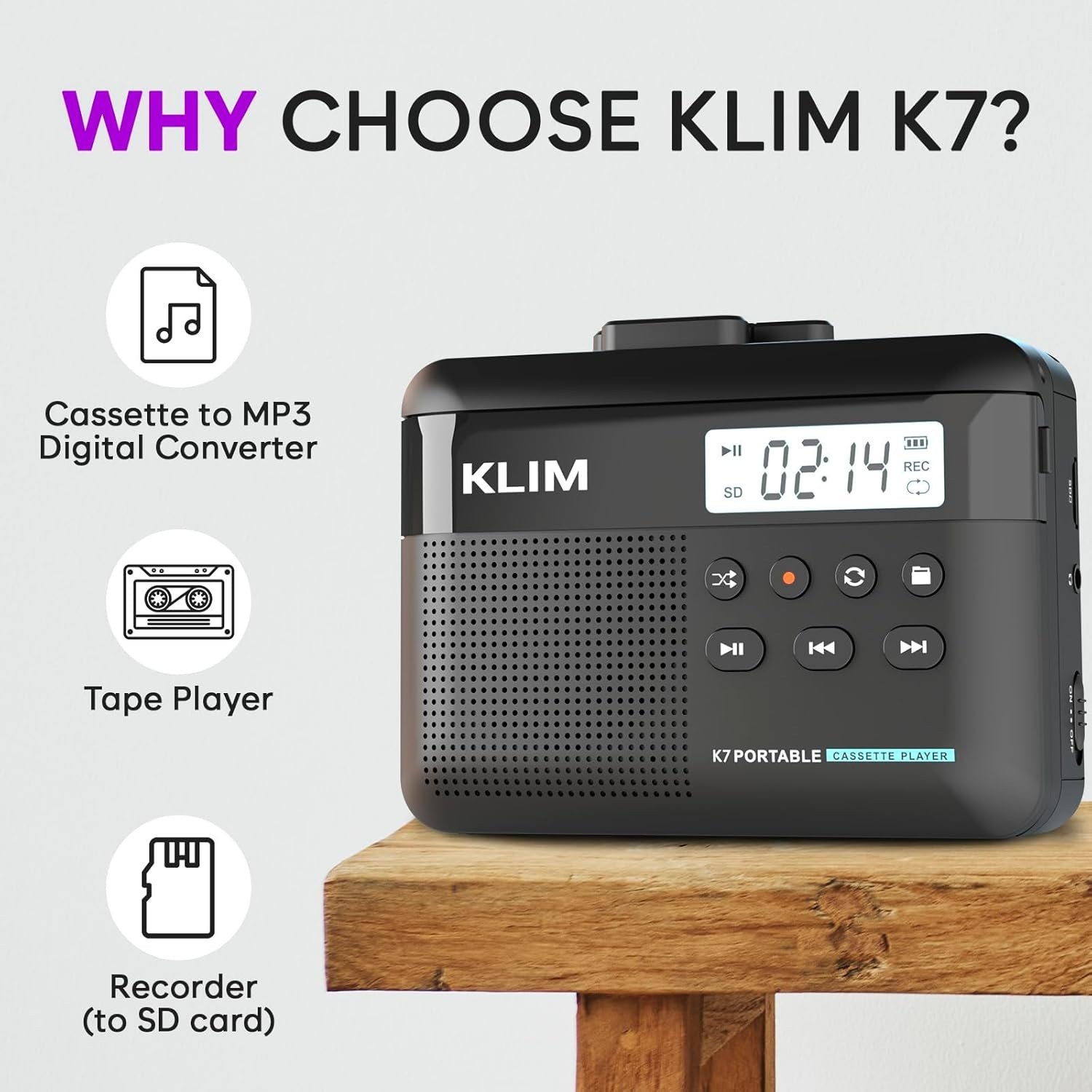 K7 Cassette Tape Player + Cassette to MP3 Converter + Portable Cassette Player +