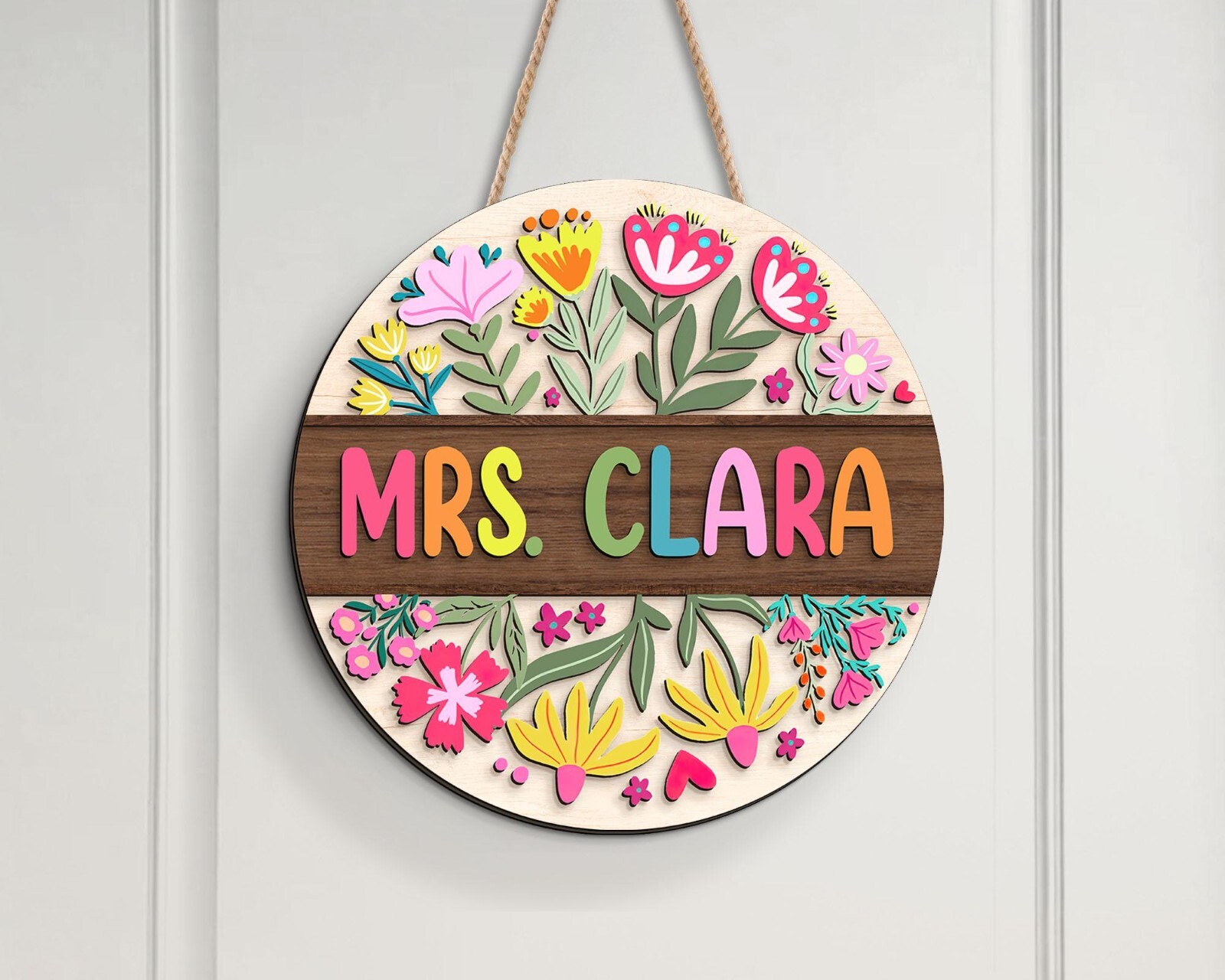Custom 3D Teacher Door Hanger, Floral Name Sign, Back to School Gift