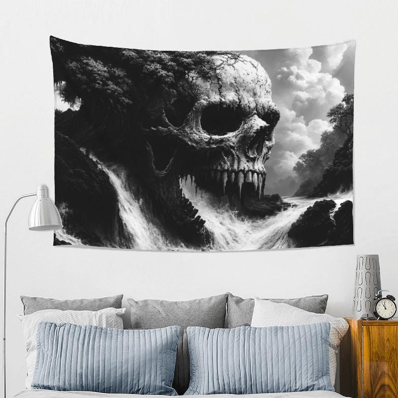 Gothic Skull Tapestry 60x40in Black White Forest Wall Decor