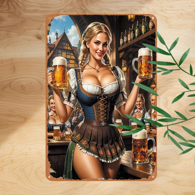 1pc of Vintage Tin Metal Signs (12X8 Inches/30X20Cm) Featuring German Beer Girl