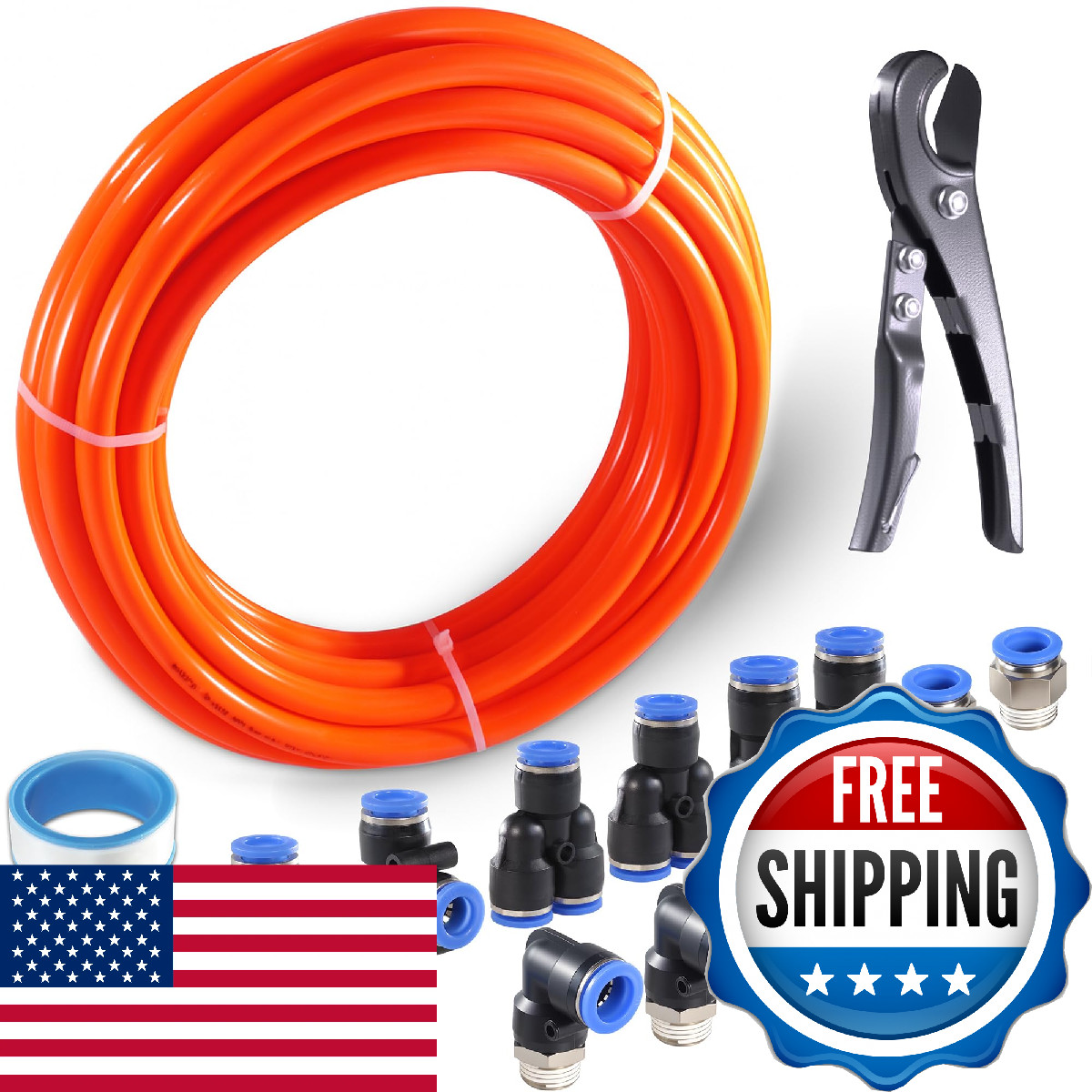 MSAEIQUN Pneumatic Tubing Red Polyurethane PU Air Hose Pipe Tube Kit 16mm OD 12m