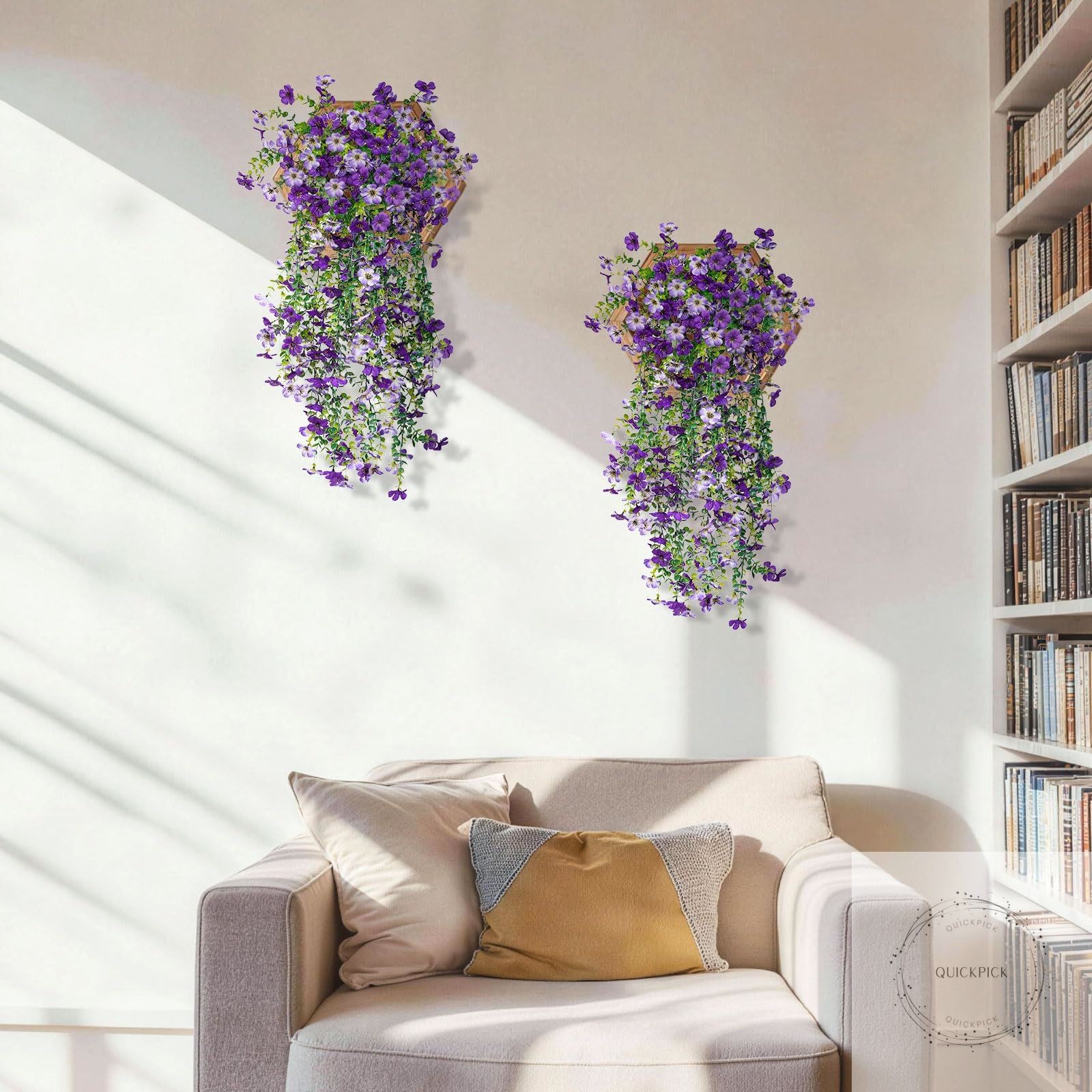 Artificial Hanging Flowers for Outdoors Faux Plants Spring Porch Decor, 2 Pcs