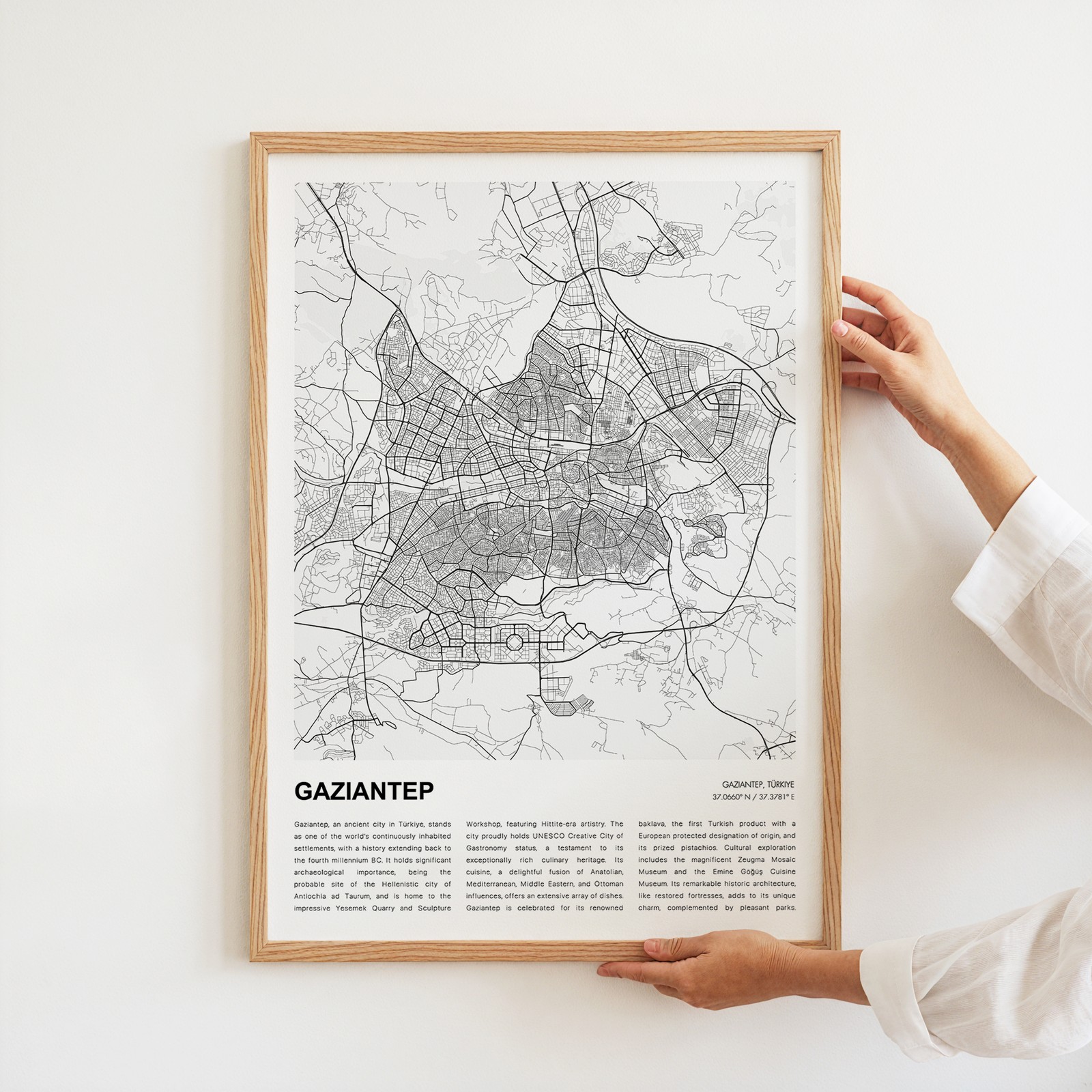 Gaziantep City Map Print, Türkiye Travel Poster, Modern Map, Wall Decor Art