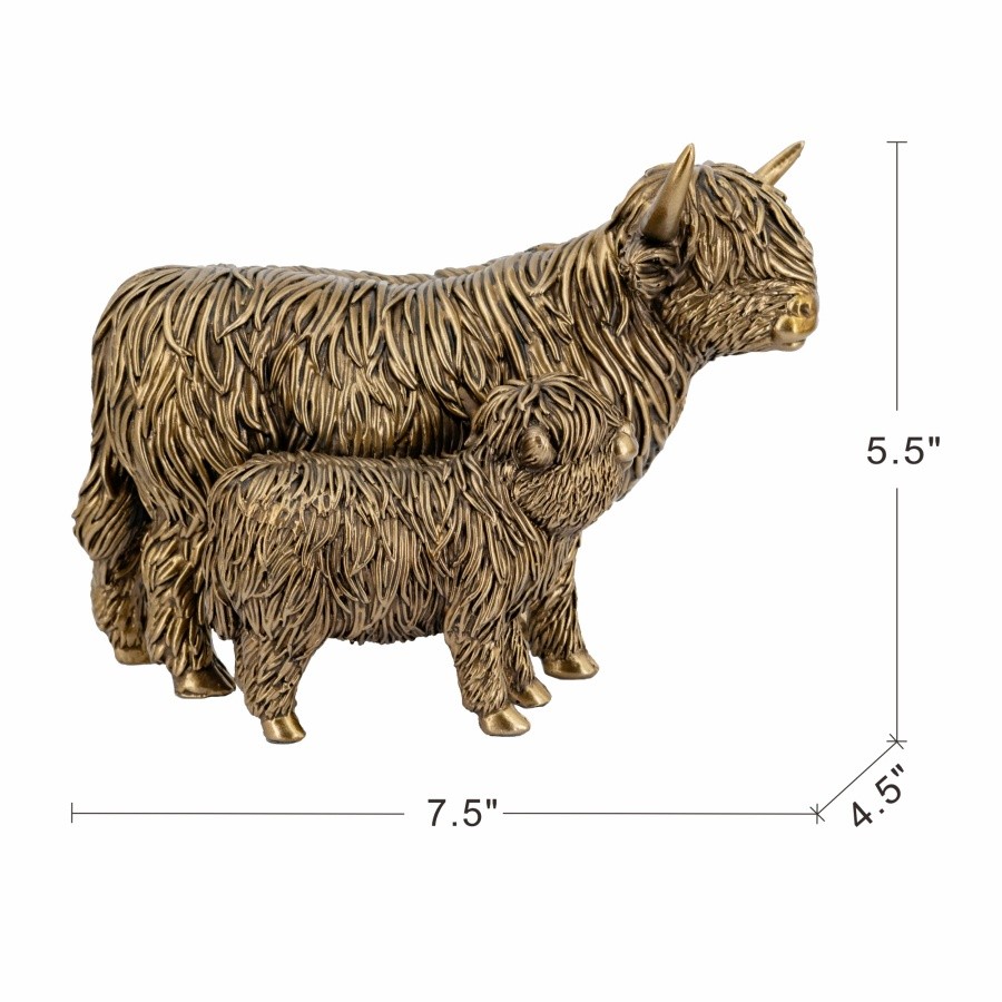 5.5″H Lifelike Highland Cow & Calf Statue Polyresin Figurine Tabletop Decor