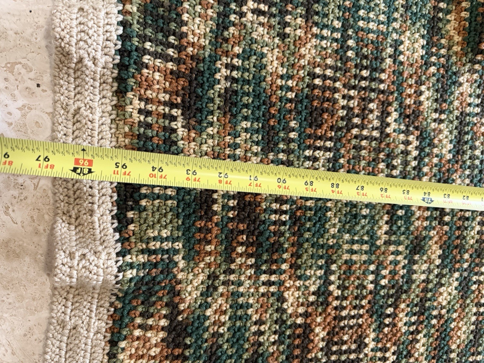 Vintage Handmade Knitted Afghan Camouflage Design Throw/Blanket 97×88” Queen EUC