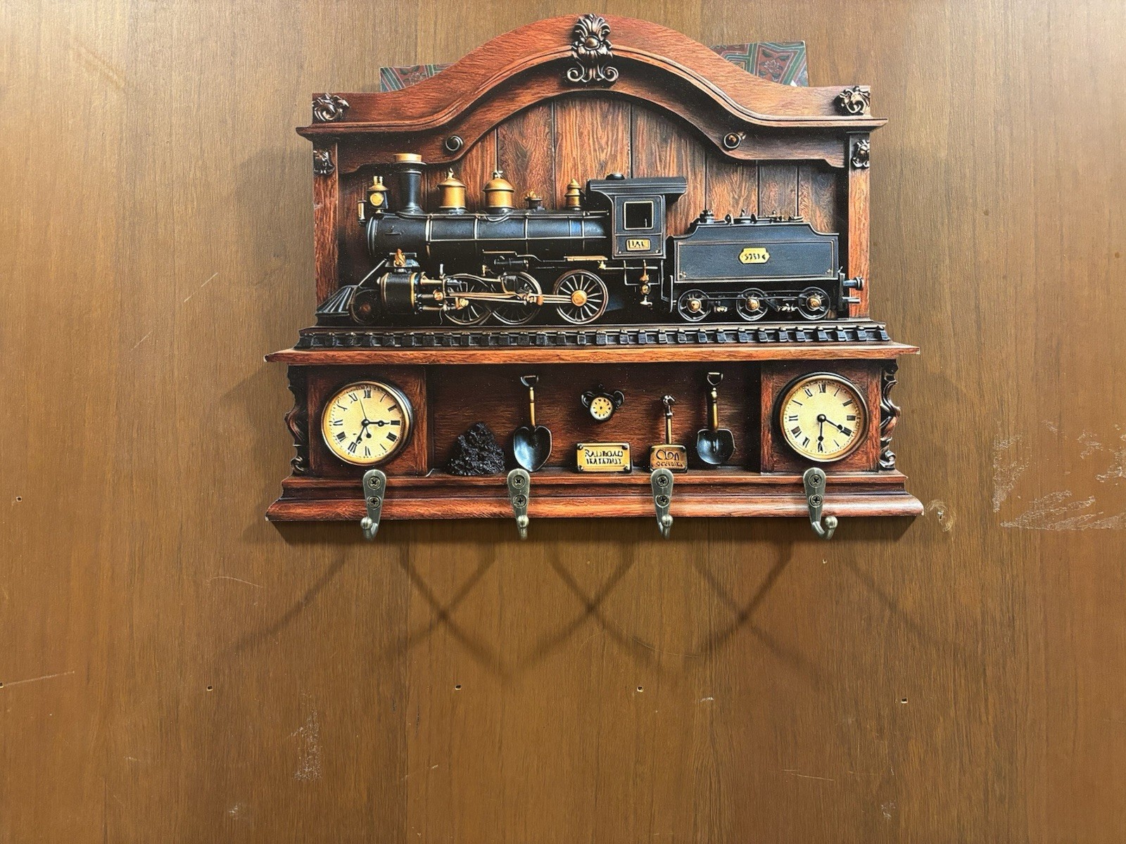 Vintage KEY HANGER/RACK Old Train Style,home Used large Size with Metalic Hooks