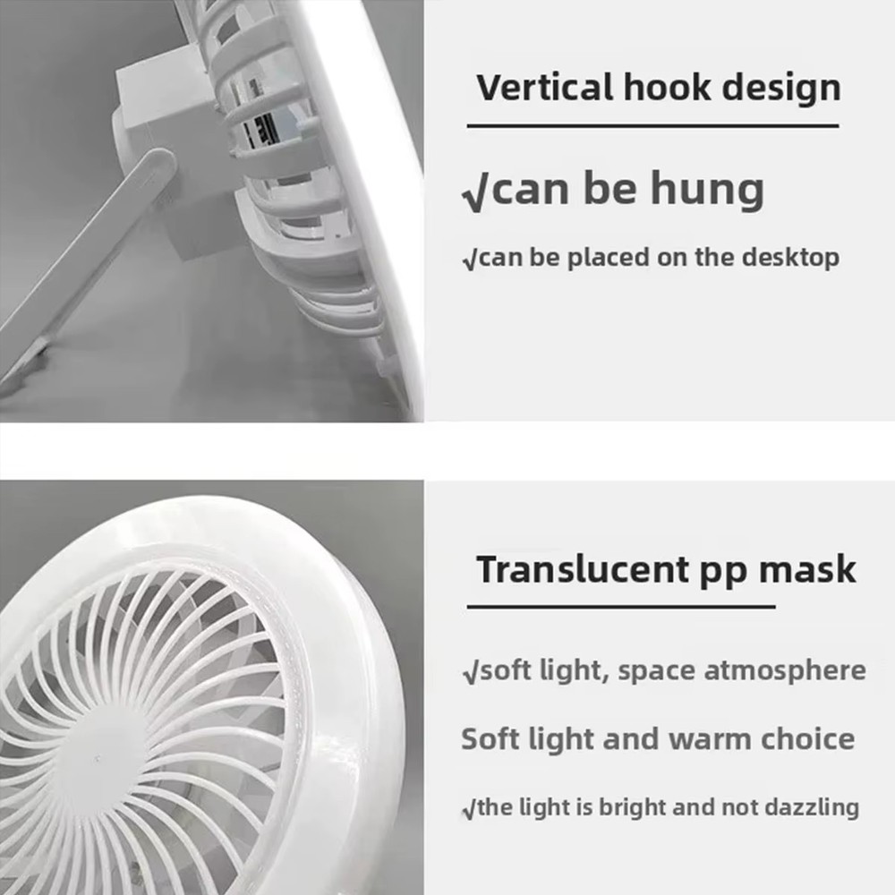 Portable Camping Ceiling Fan Rechargeable Tent Fan with 3 Colors Adjustable ATQ