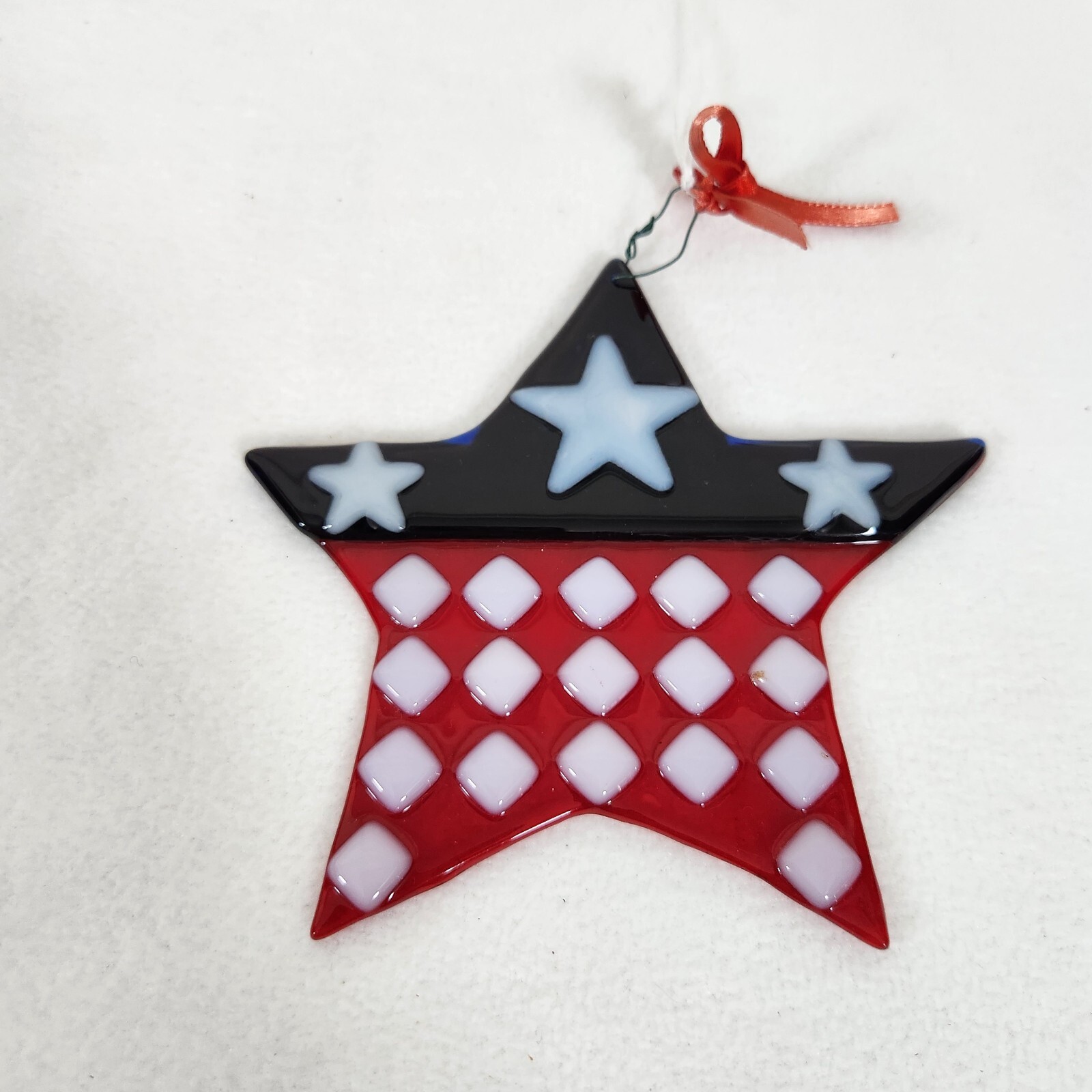 Fused Glass Red White Blue Star AMERICANA Hanging Suncatcher SUMMER 4TH JULY