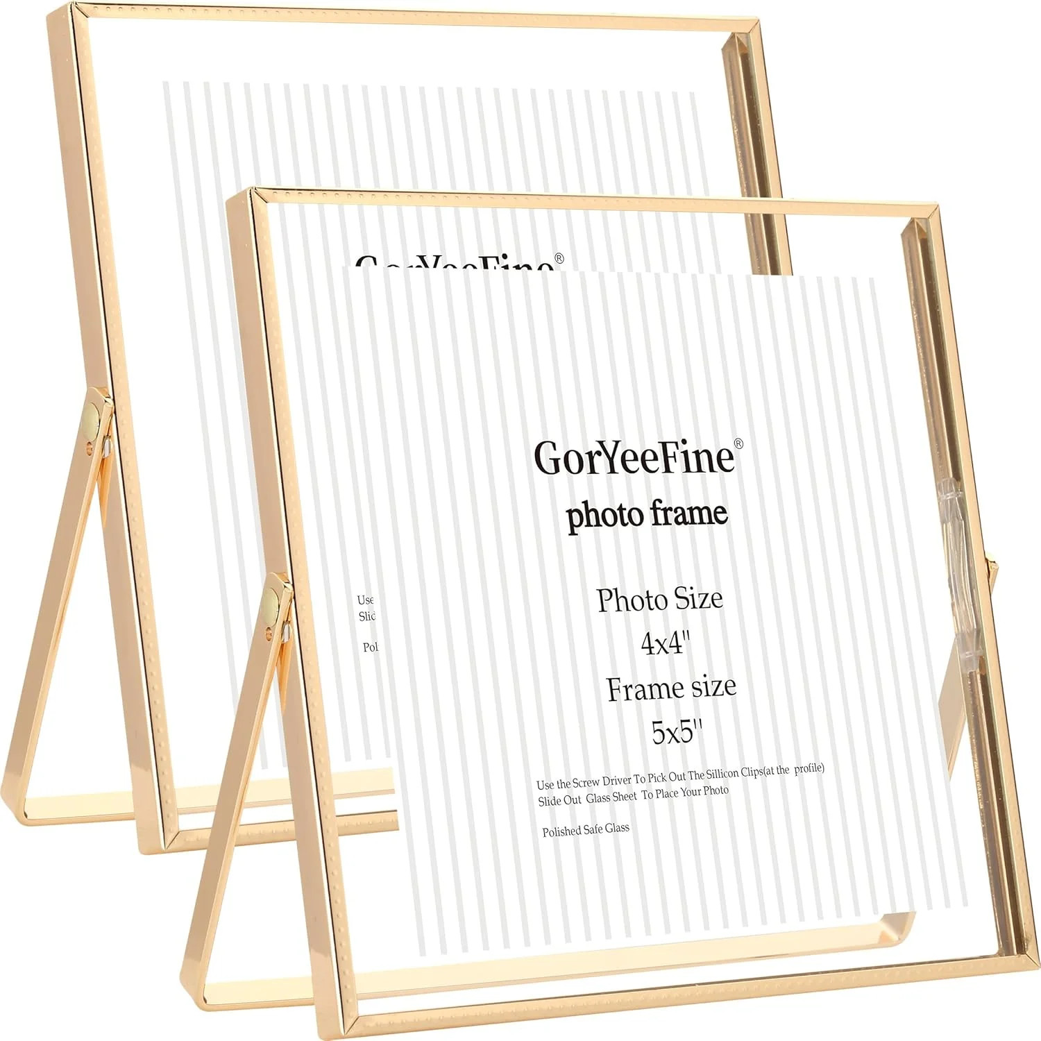 Gold 5×5” Floating Frame Set of 2,For Photo Sizes(4×4” or 3×3”),Beautiful Met