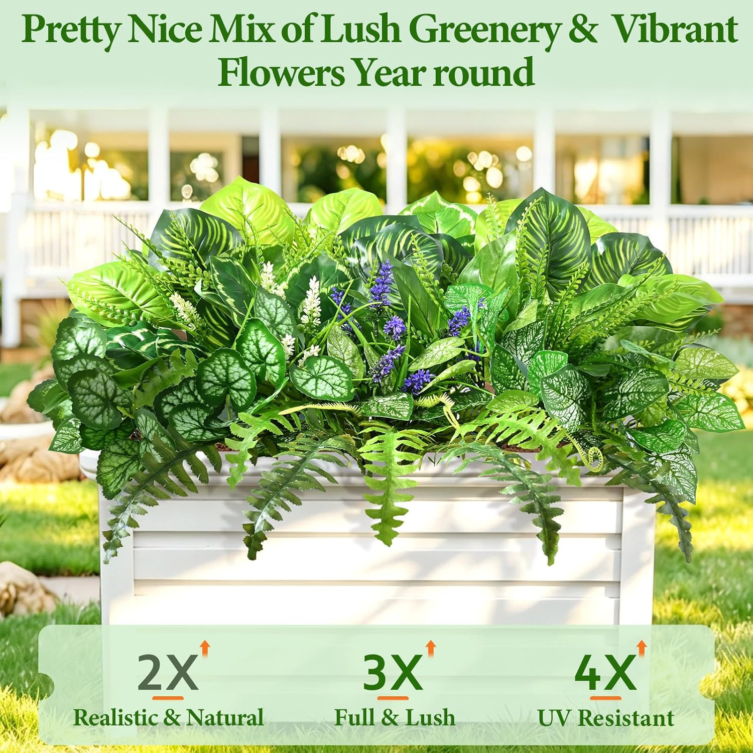 12 Pcs Artificial Plants Outdoor Faux Plants Fake Greenery Stems with Boston Fer