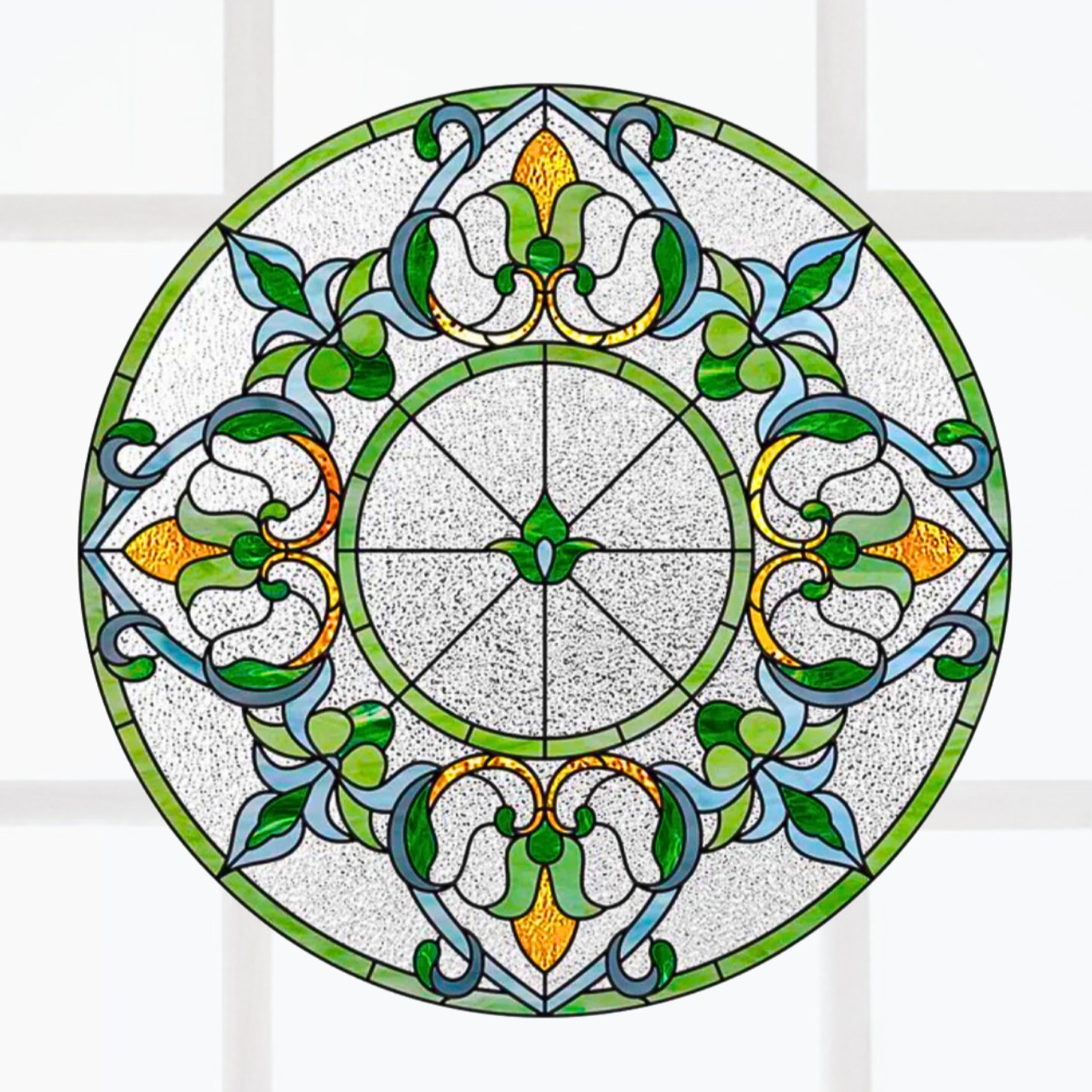 Geometric Art Deco Style Faux Stained-Glass WINDOW CLING Size 8″ Vinyl