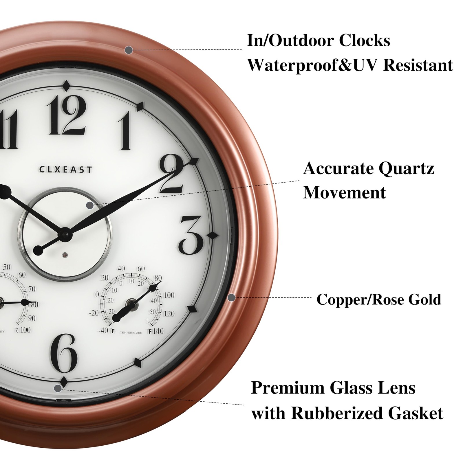 CLXEAST 18 Inch Illuminated Outdoor Indoor Clocks with Smart Sensor,