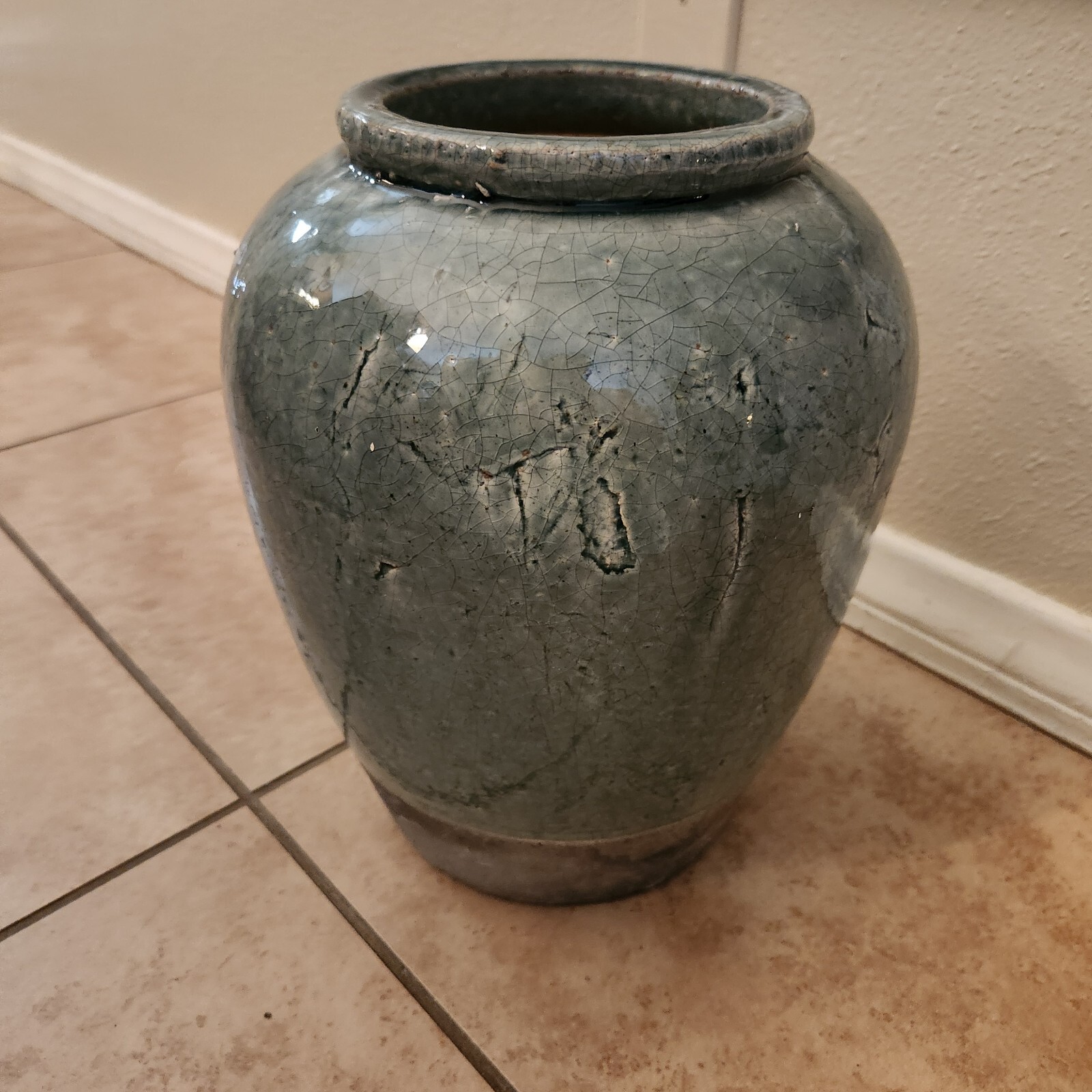 Pottery Barn Crate & Barrel BLUE glazed ceramic tuscany urn vase