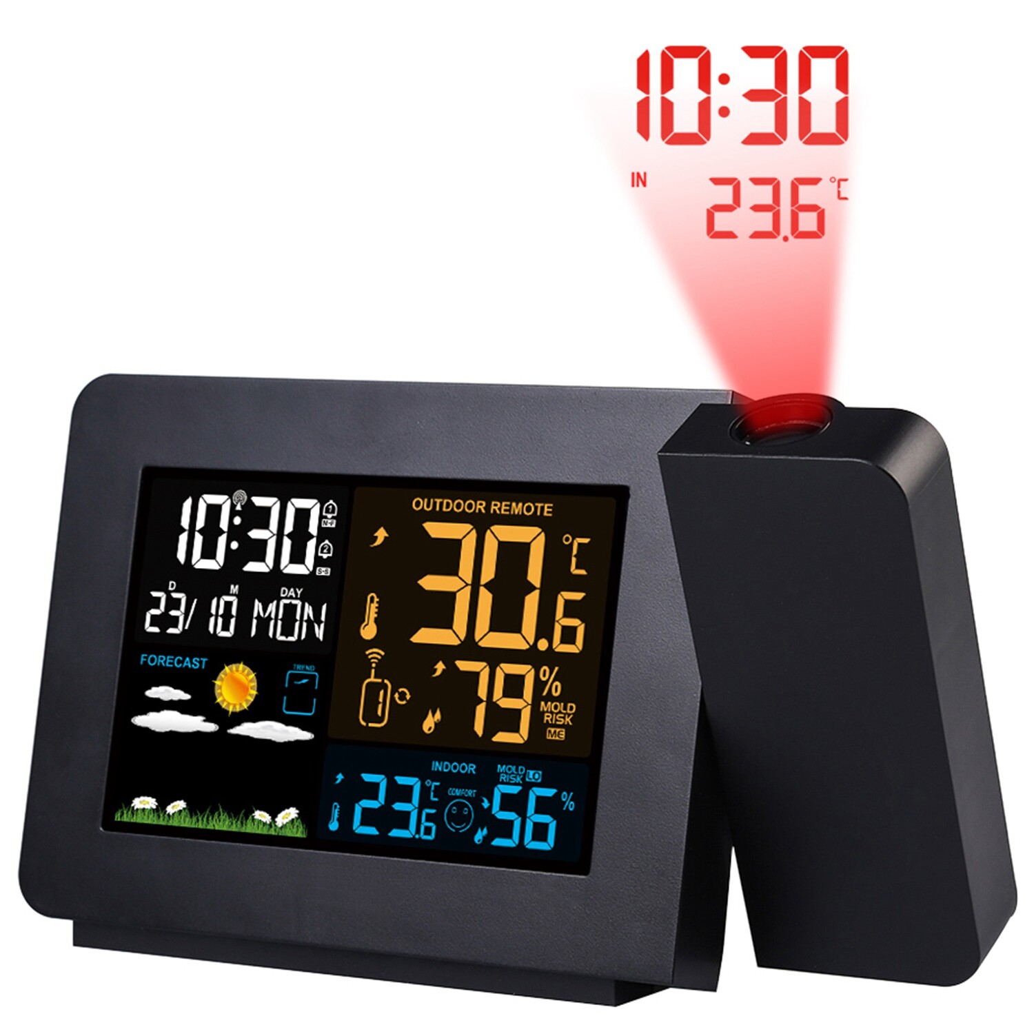 Atomic Projection Alarm Clock Projector Radio-controlled Time Snooze Weather