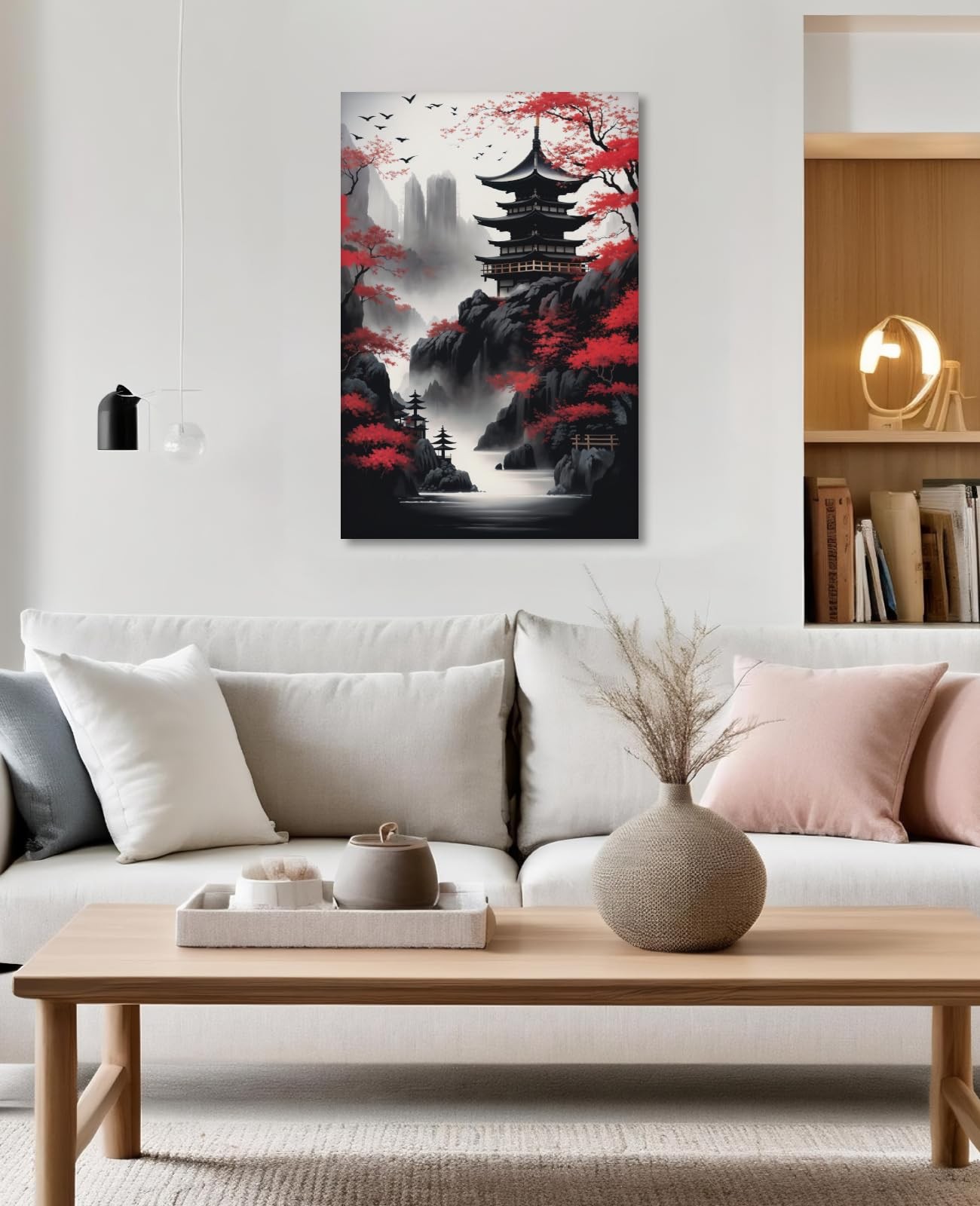 Japanese Wall Art Asian Landscape Canvas Prints Red and Black Cherry Blossom …